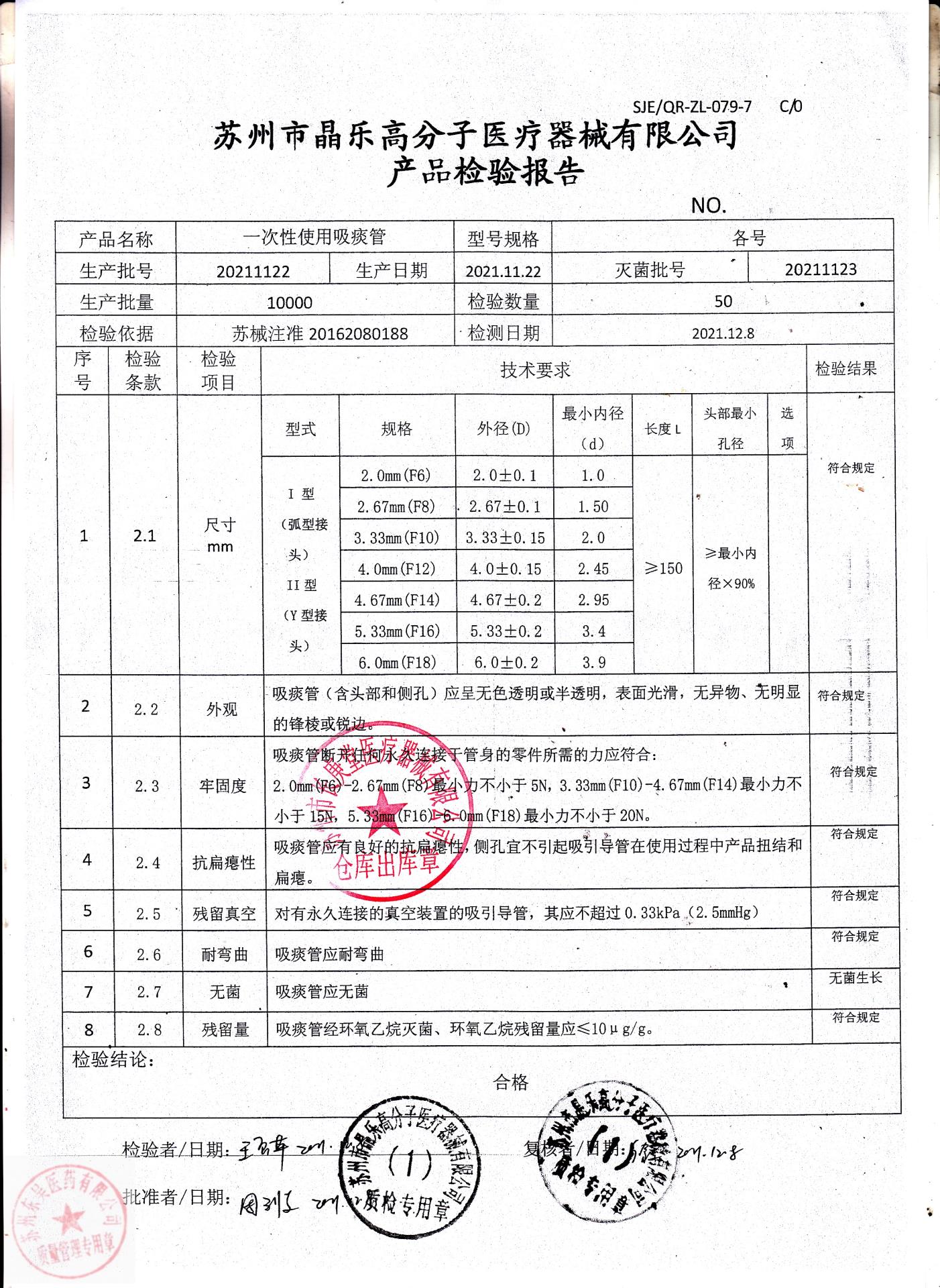 20211122一次性使用吸痰管