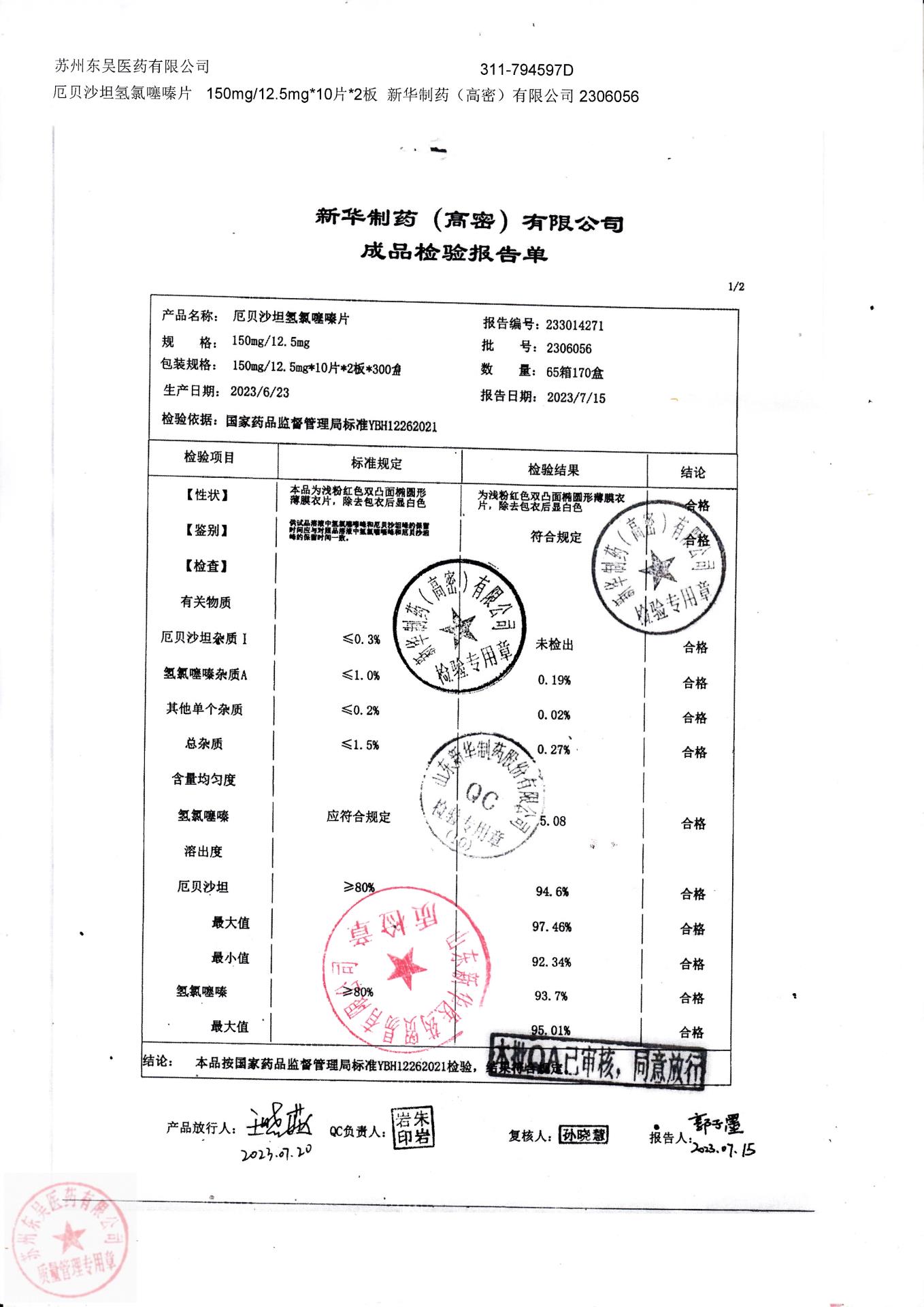 2306056厄贝沙坦氢氯噻嗪片1