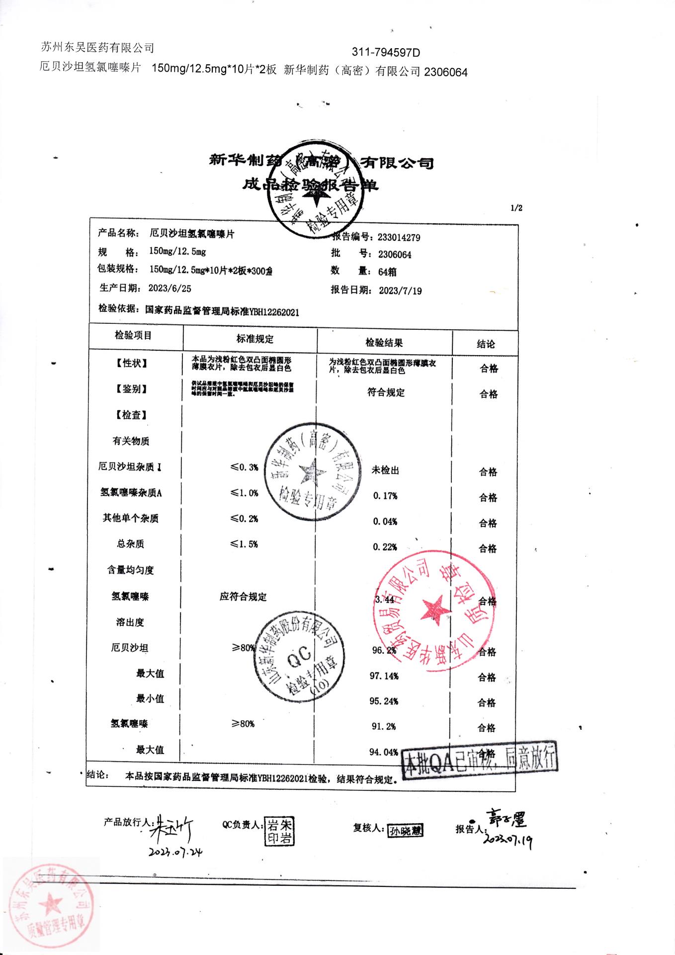2306064厄贝沙坦氢氯噻嗪片1