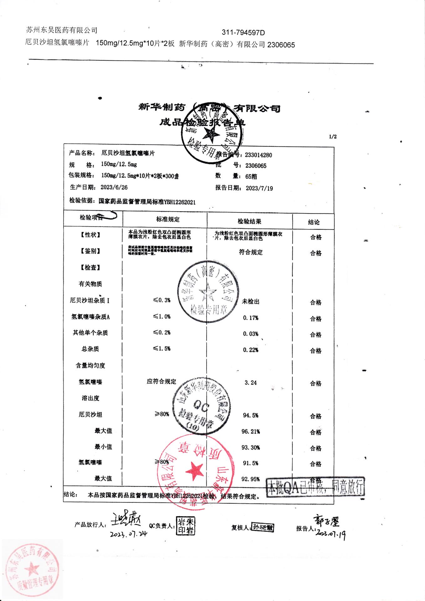 2306065厄贝沙坦氢氯噻嗪片1