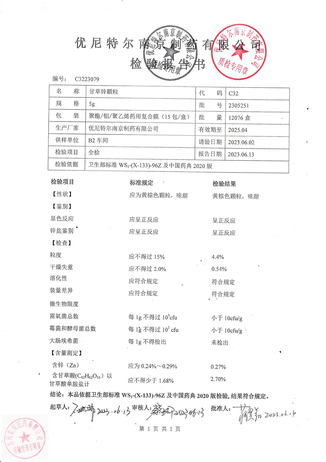 2305251甘草锌颗粒