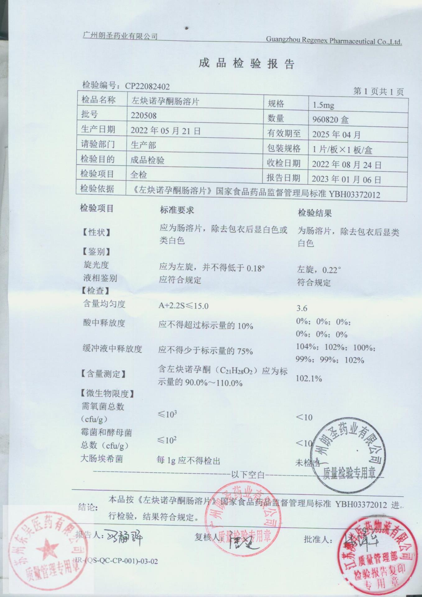 220508左炔诺孕酮肠溶片