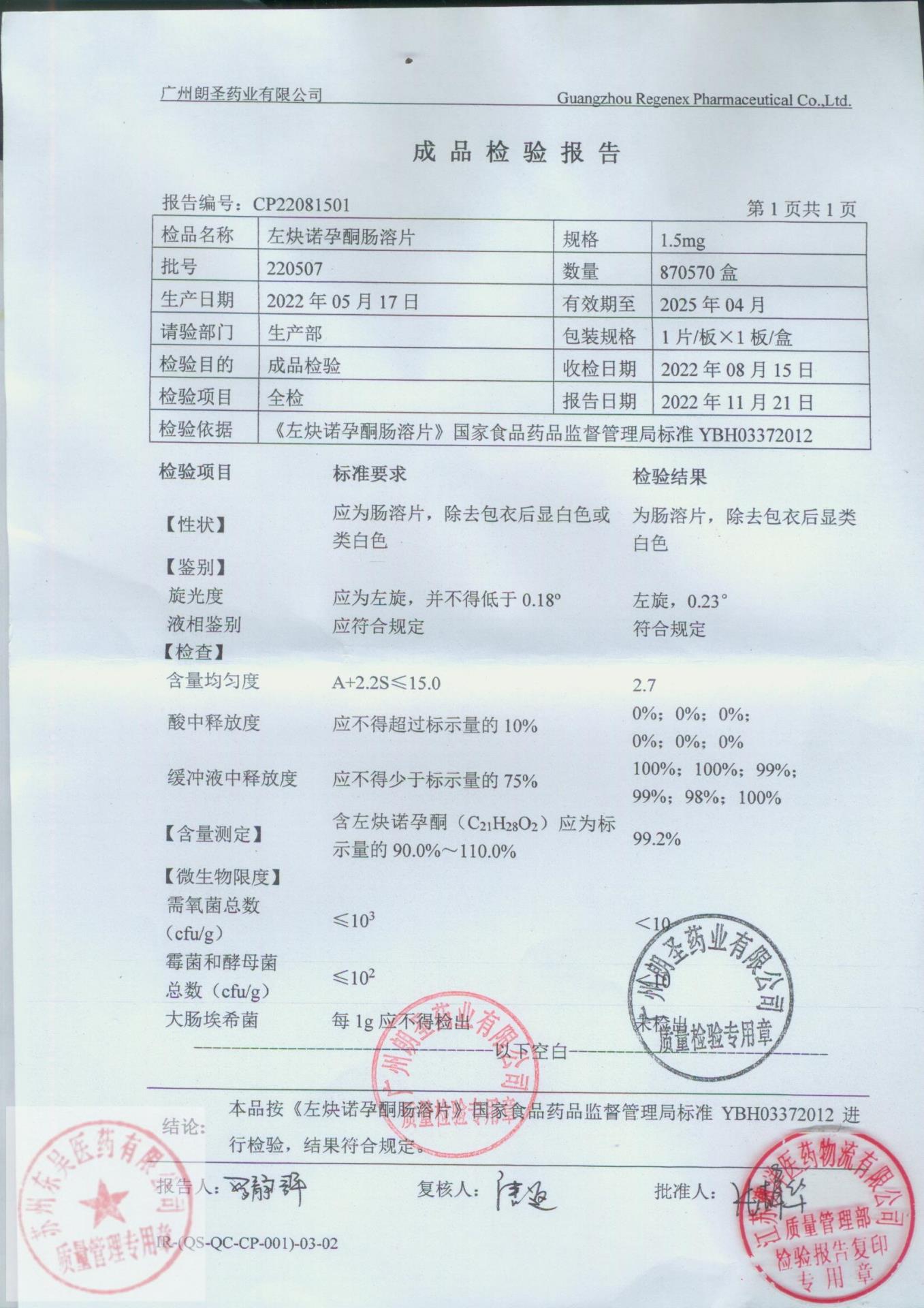 220507左炔诺孕酮肠溶片