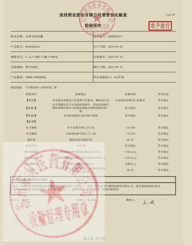 B23042024a非诺贝特胶囊