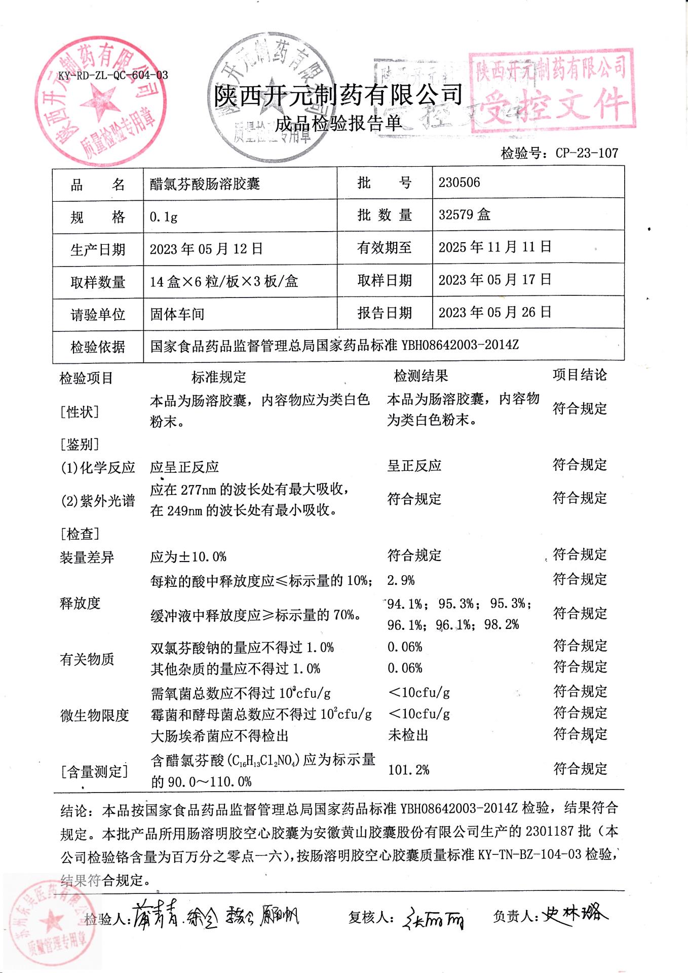 230506醋氯芬酸肠溶胶囊