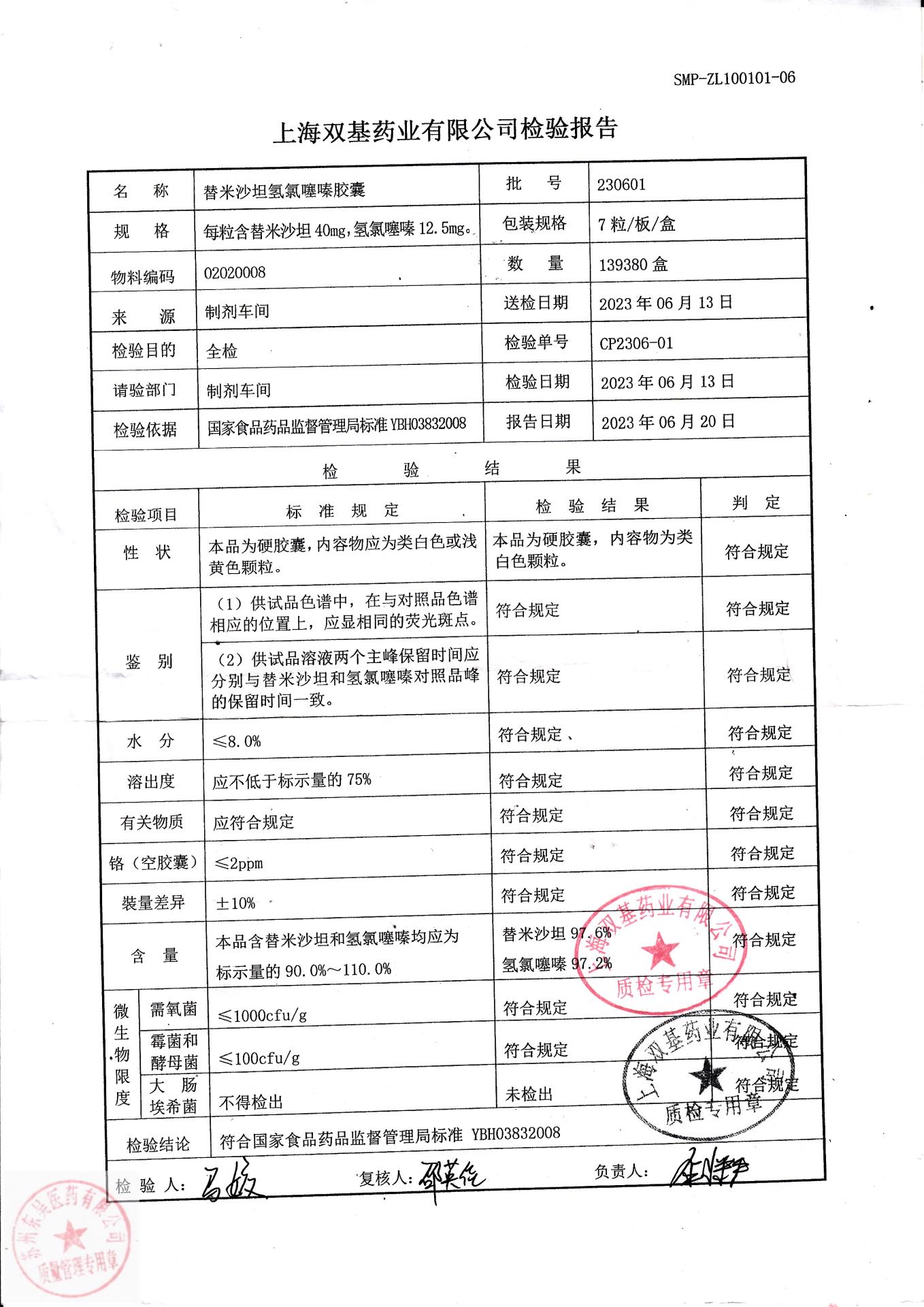 230601替米沙坦氢氯噻嗪胶囊