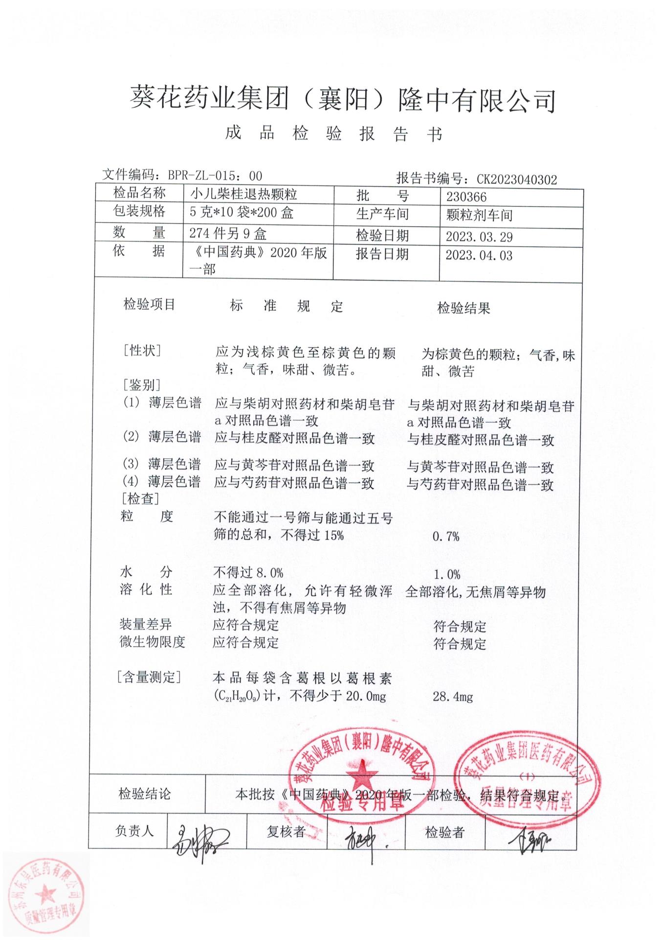 230366小儿柴桂退热颗粒