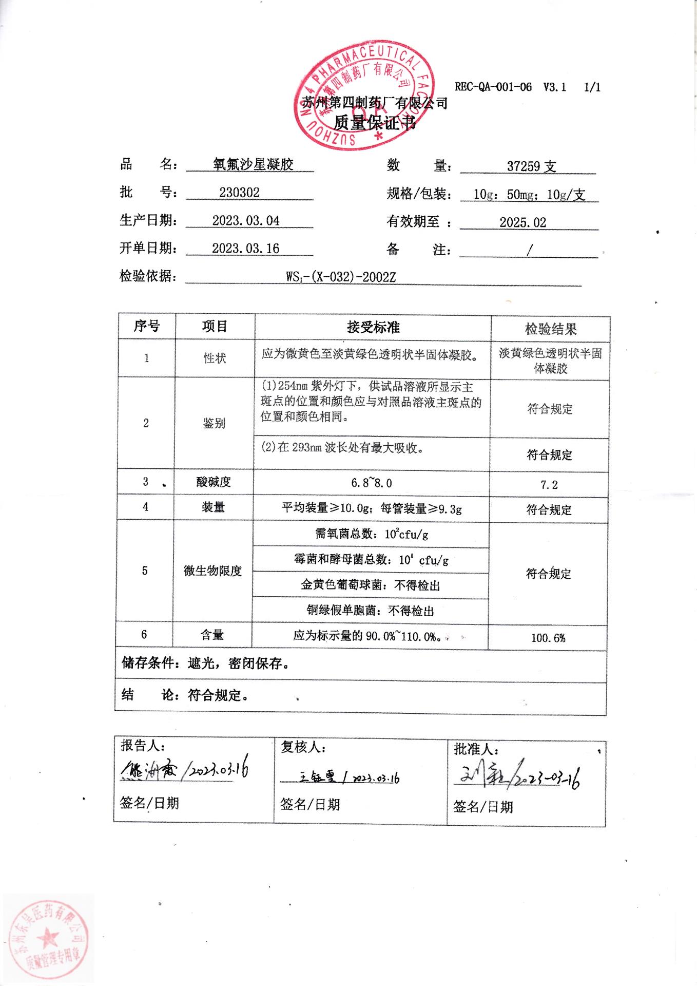 230302氧氟沙星凝胶