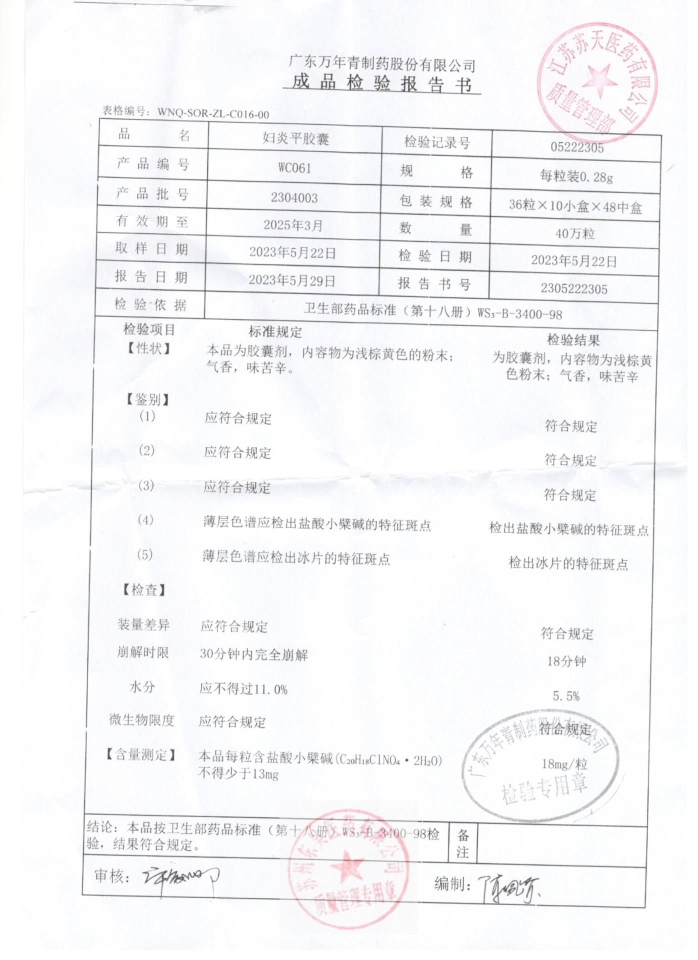 2304003妇炎平胶囊