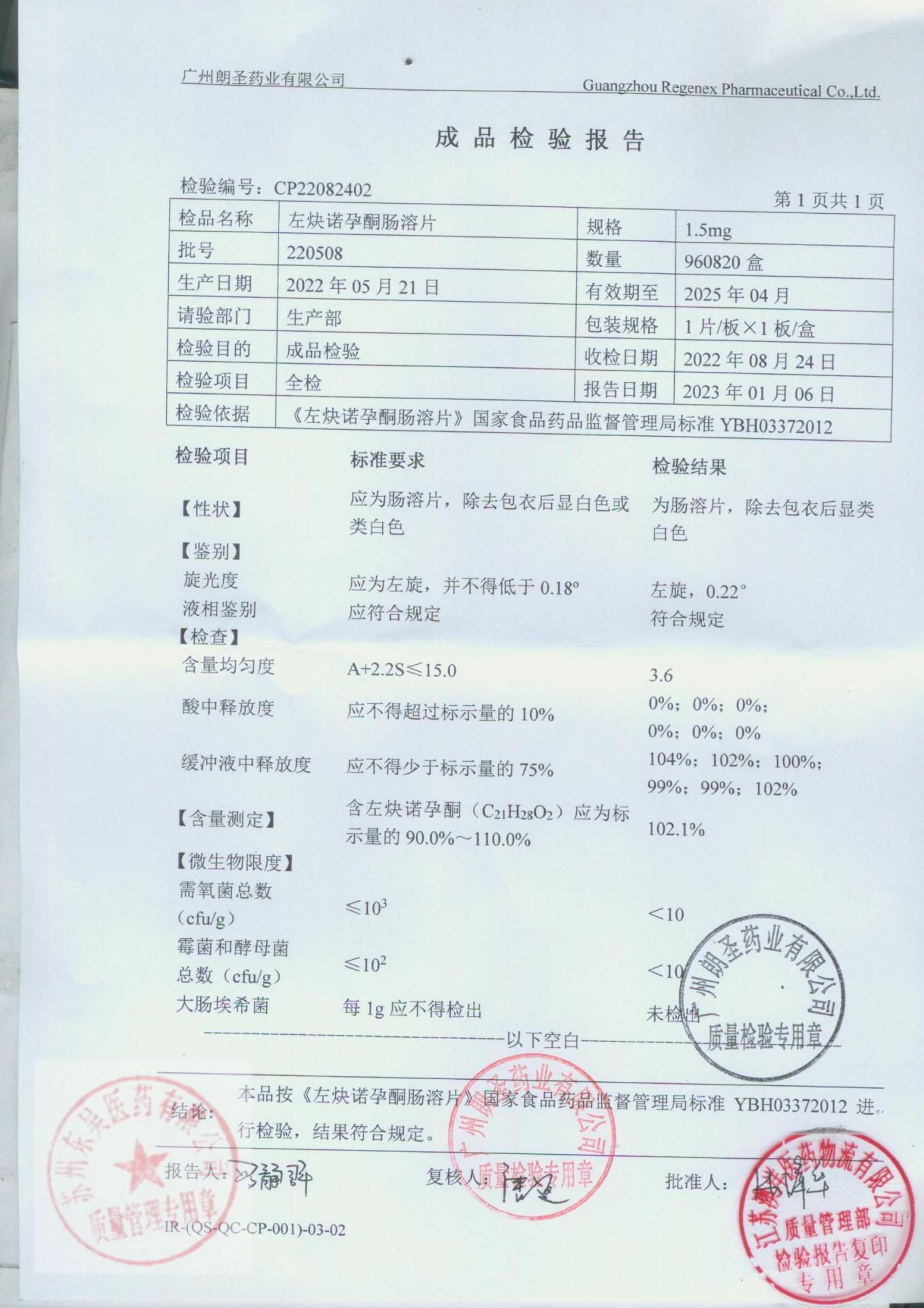 220508左炔诺孕酮肠溶片