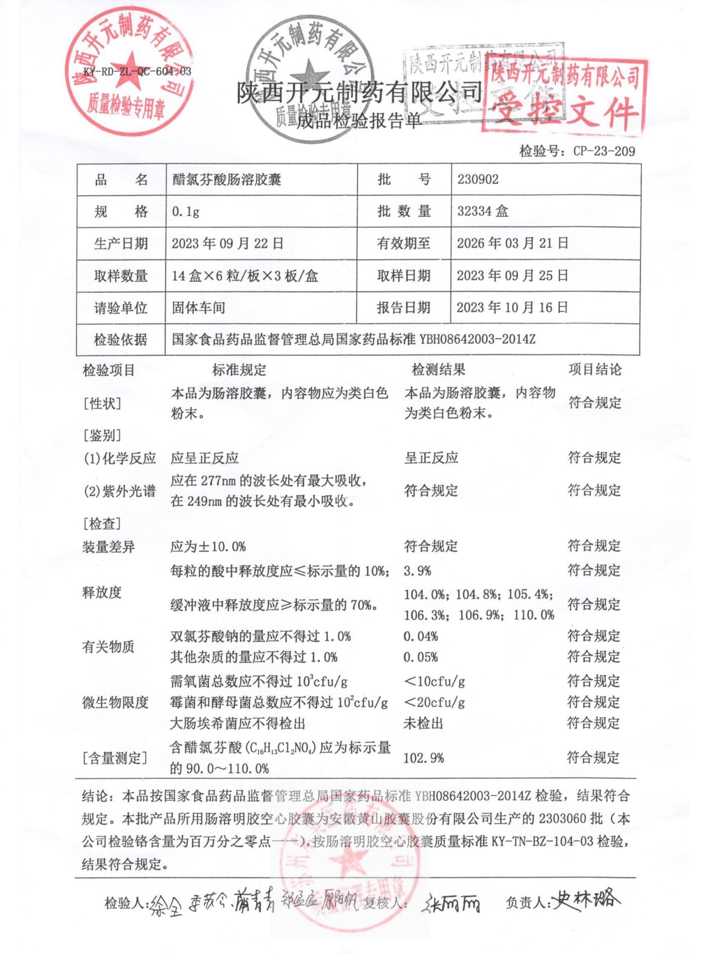 230902醋氯芬酸肠溶胶囊