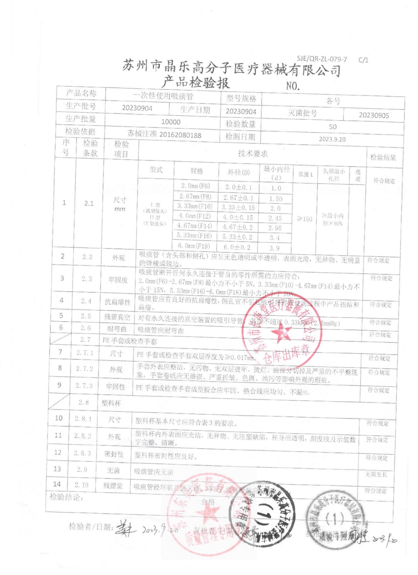 20230904一次性使用吸痰管