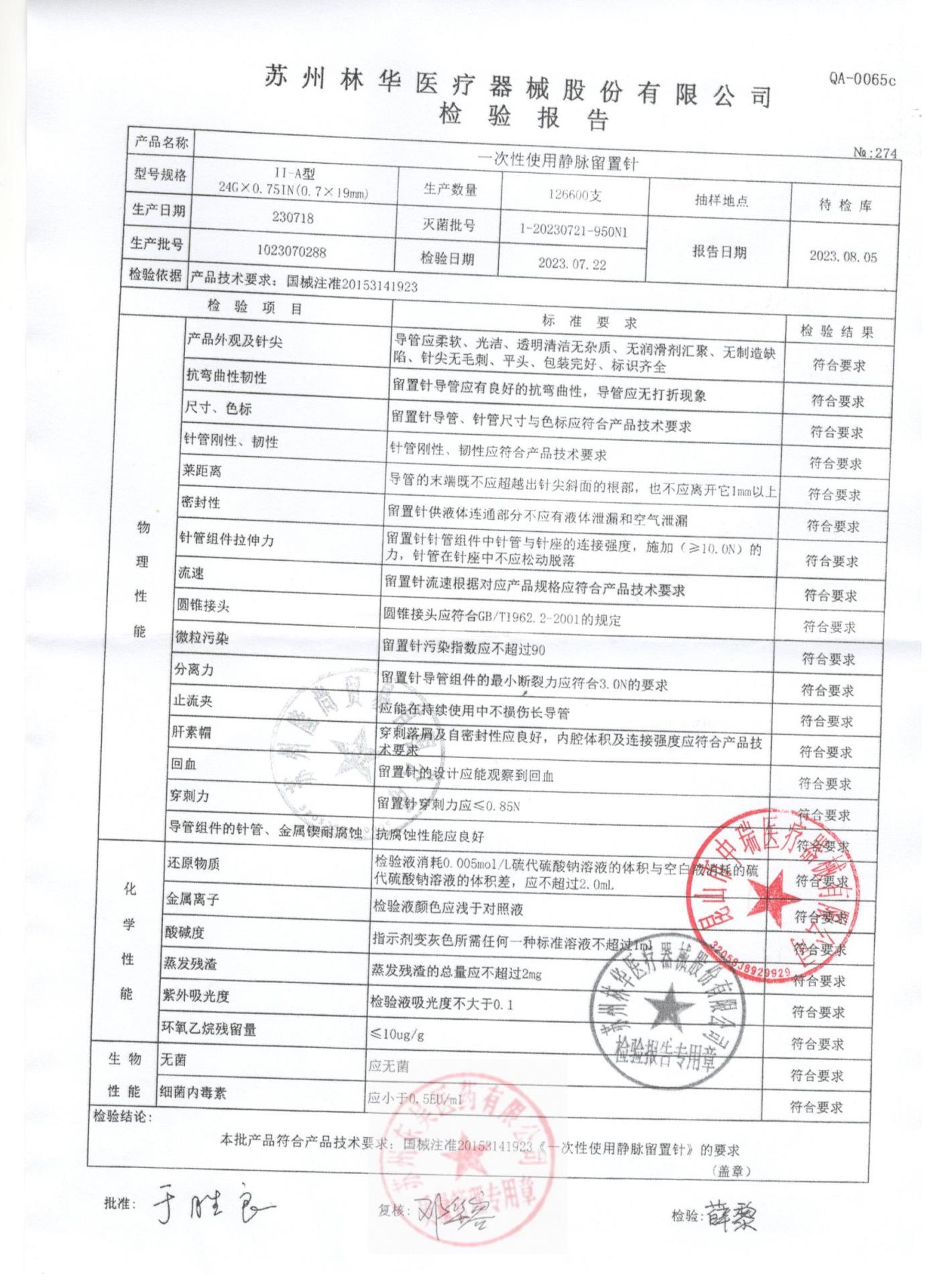 1023070288一次性使用静脉留置针