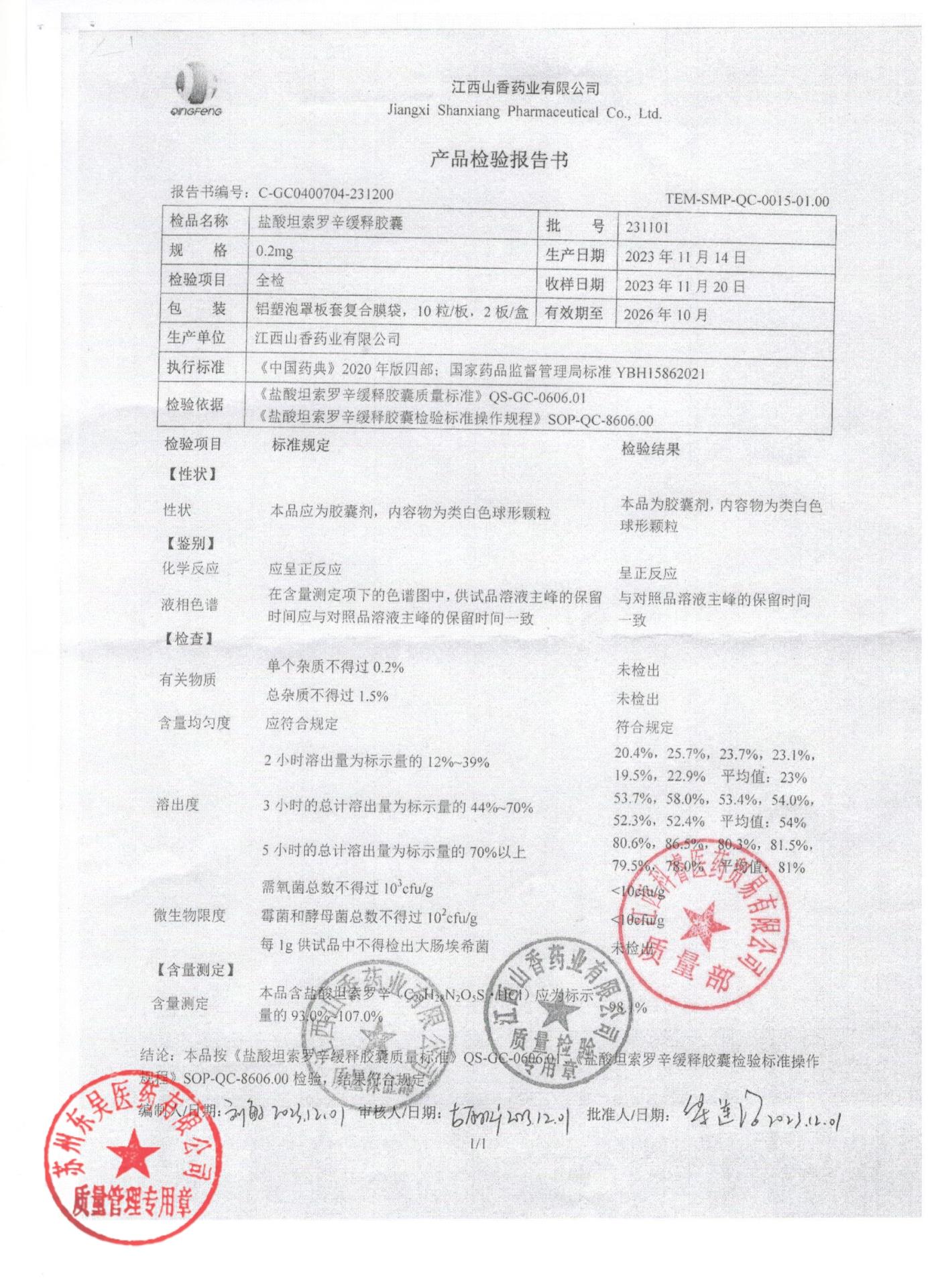 231101盐酸坦索罗辛缓释胶囊1