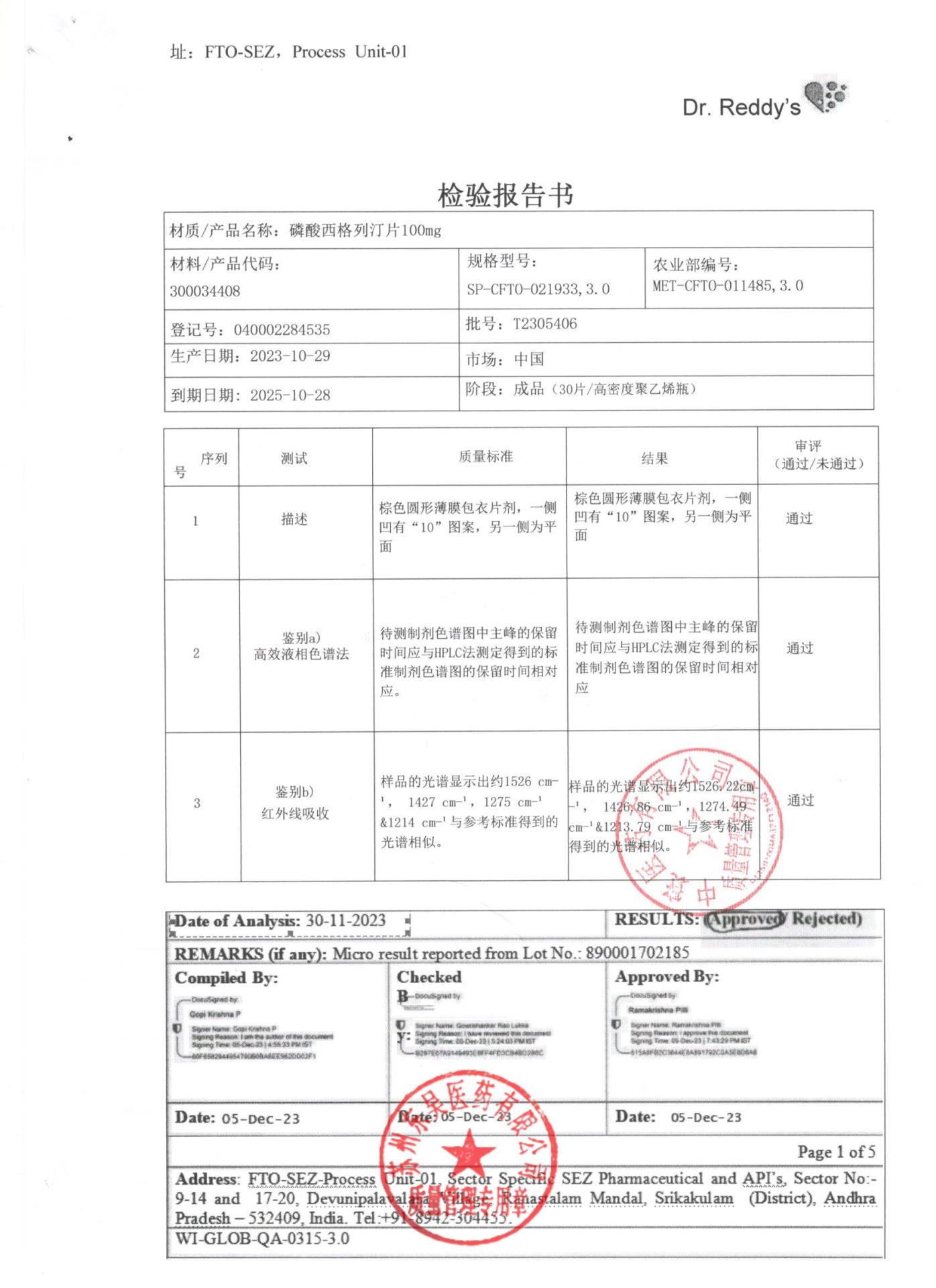 T2305406磷酸西格列汀片1