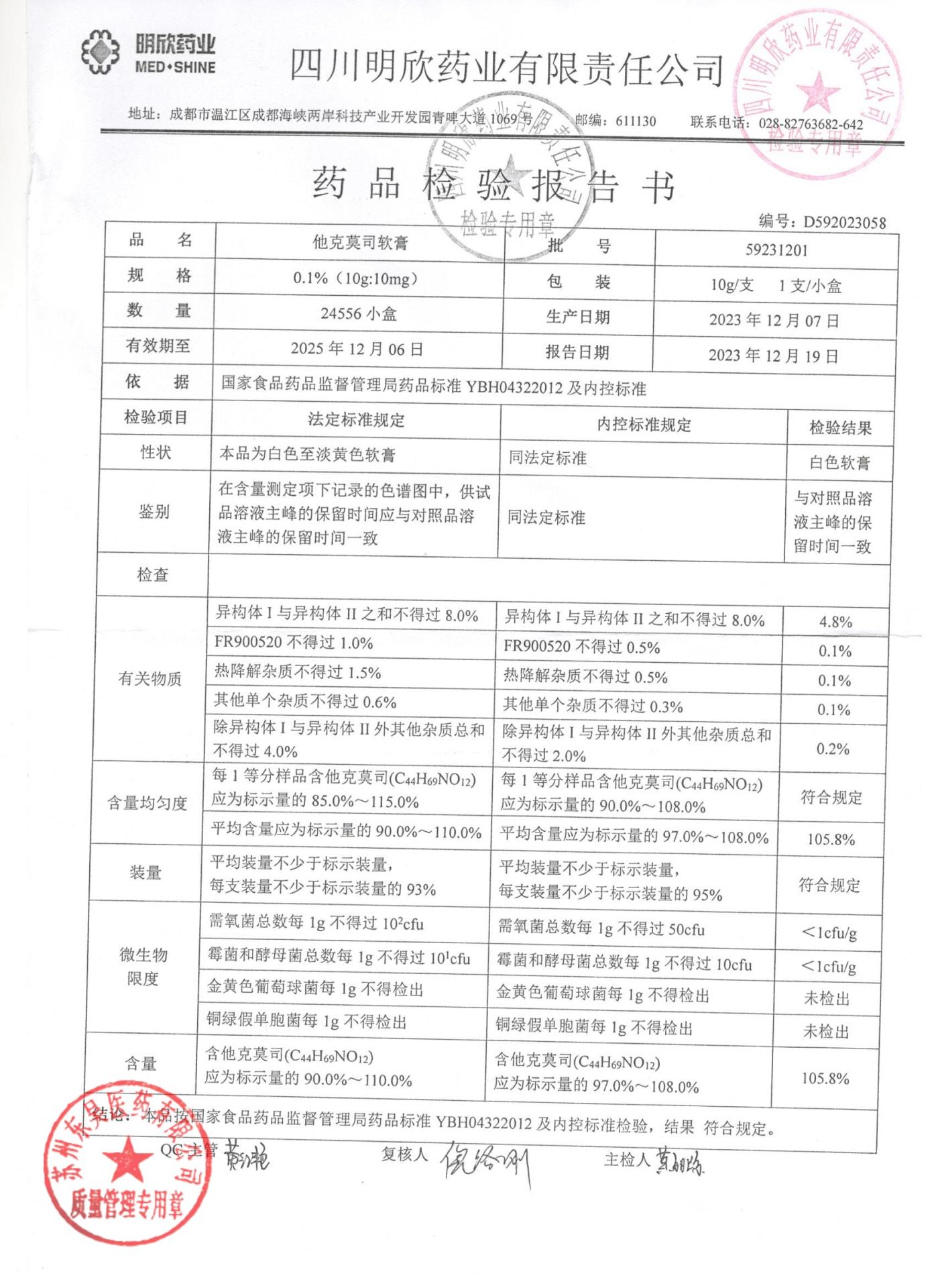 59231201他克莫司软膏
