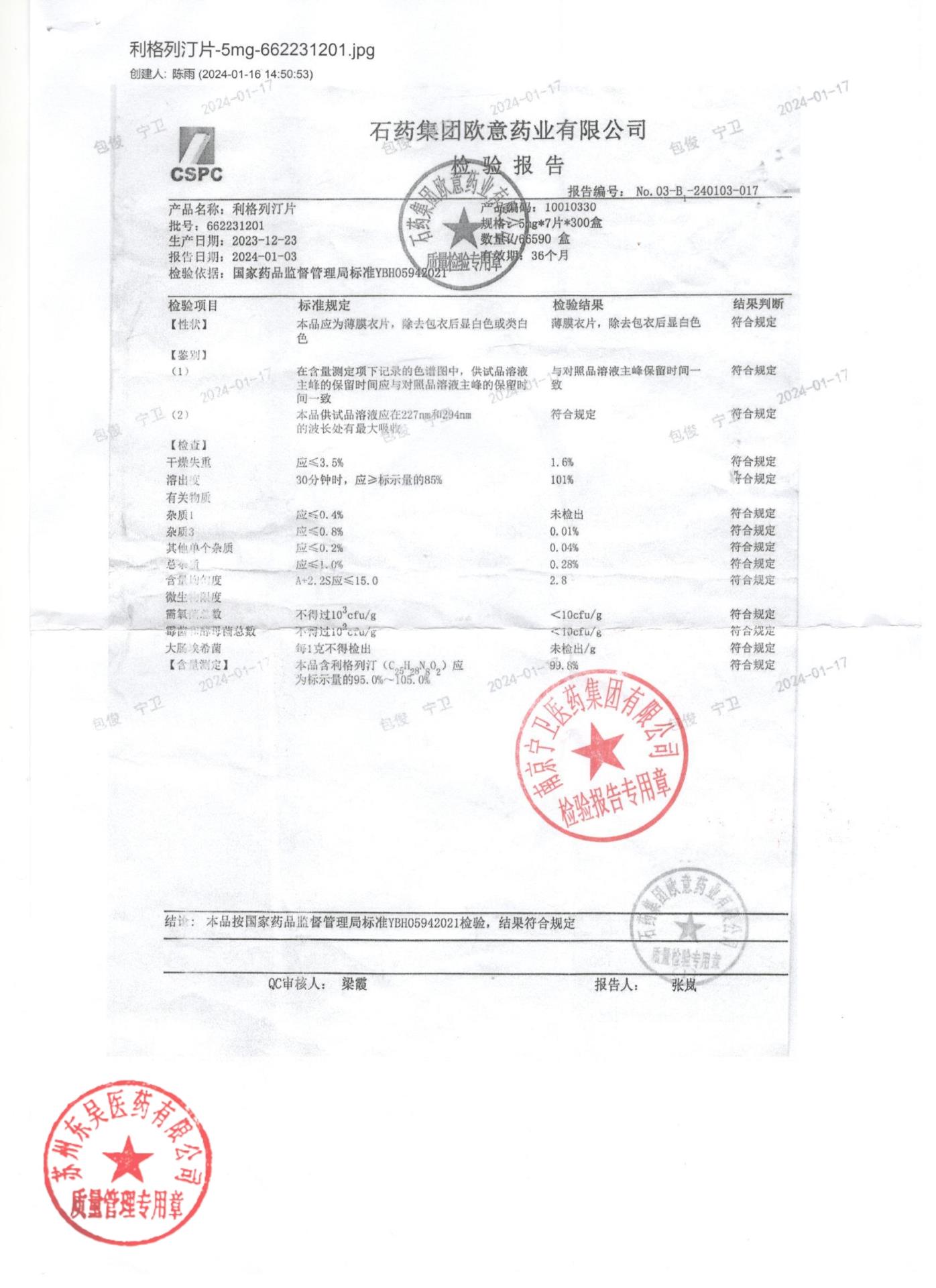 662231201利格列汀片