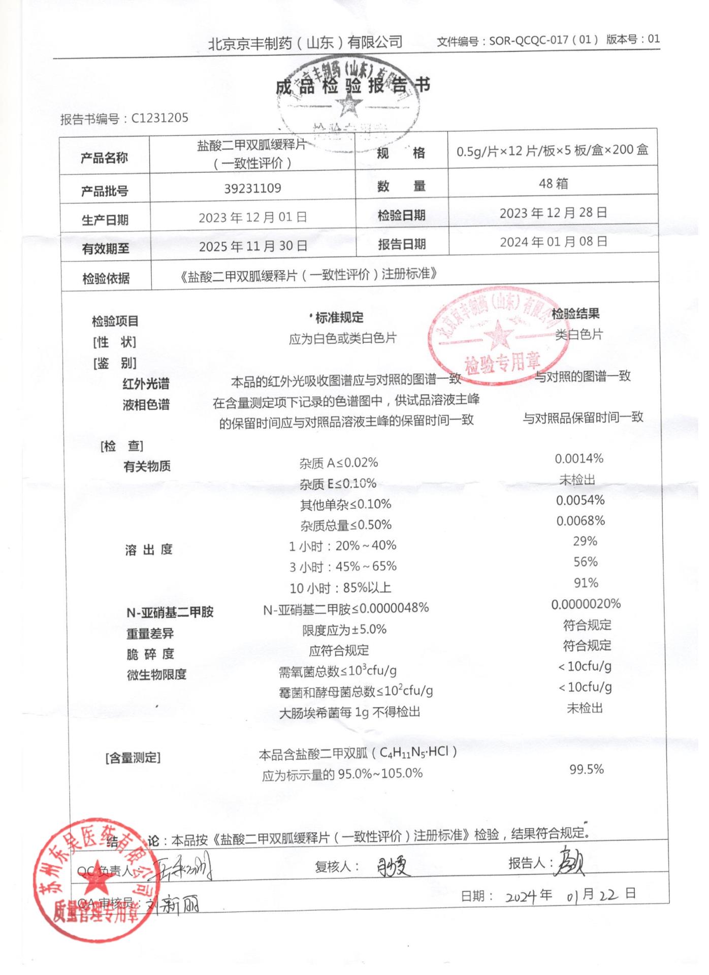 39231109盐酸二甲双胍缓释片