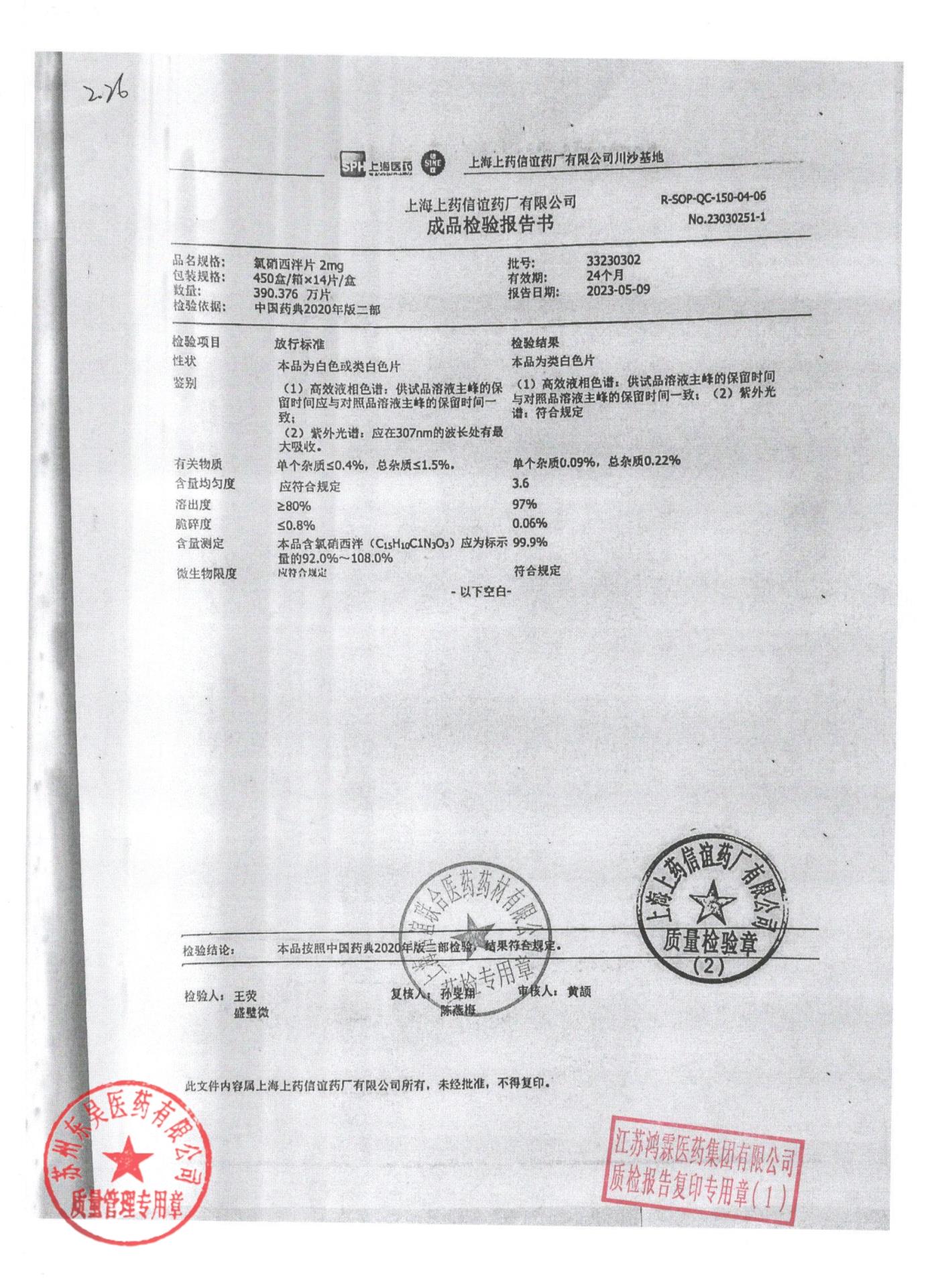 33230302氯硝西泮片