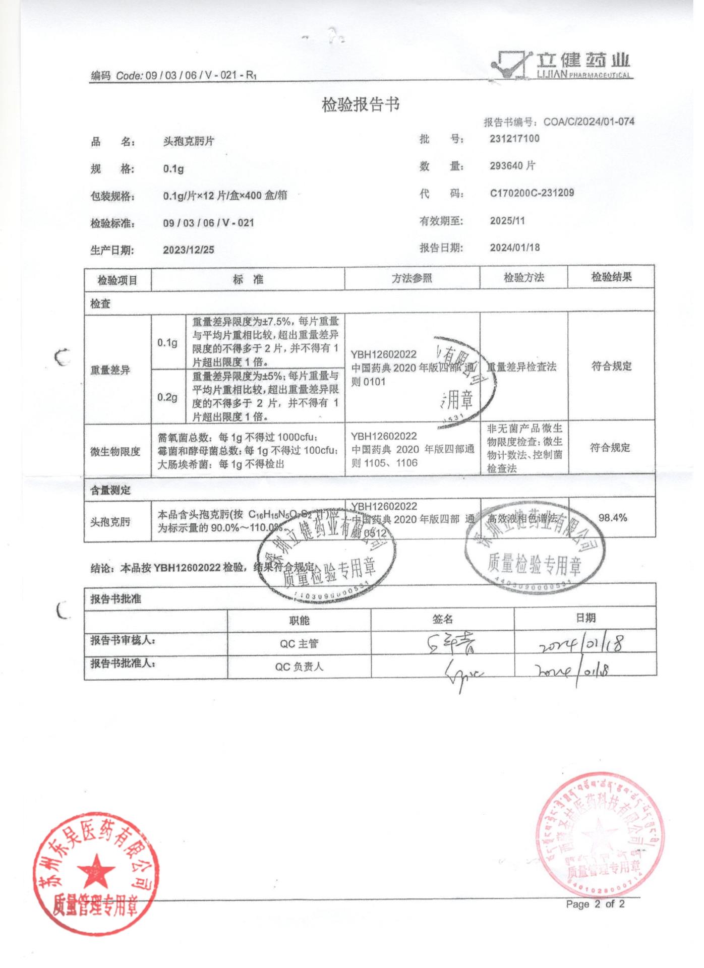 231217100头孢克肟片2