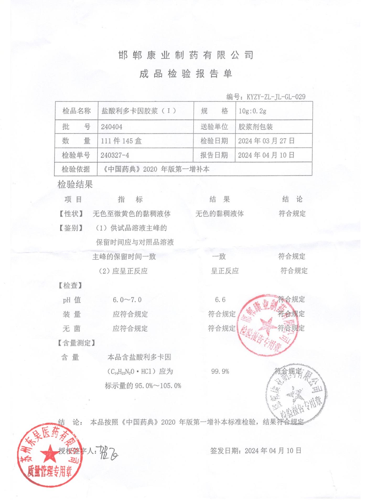 240404盐酸利多卡因胶浆