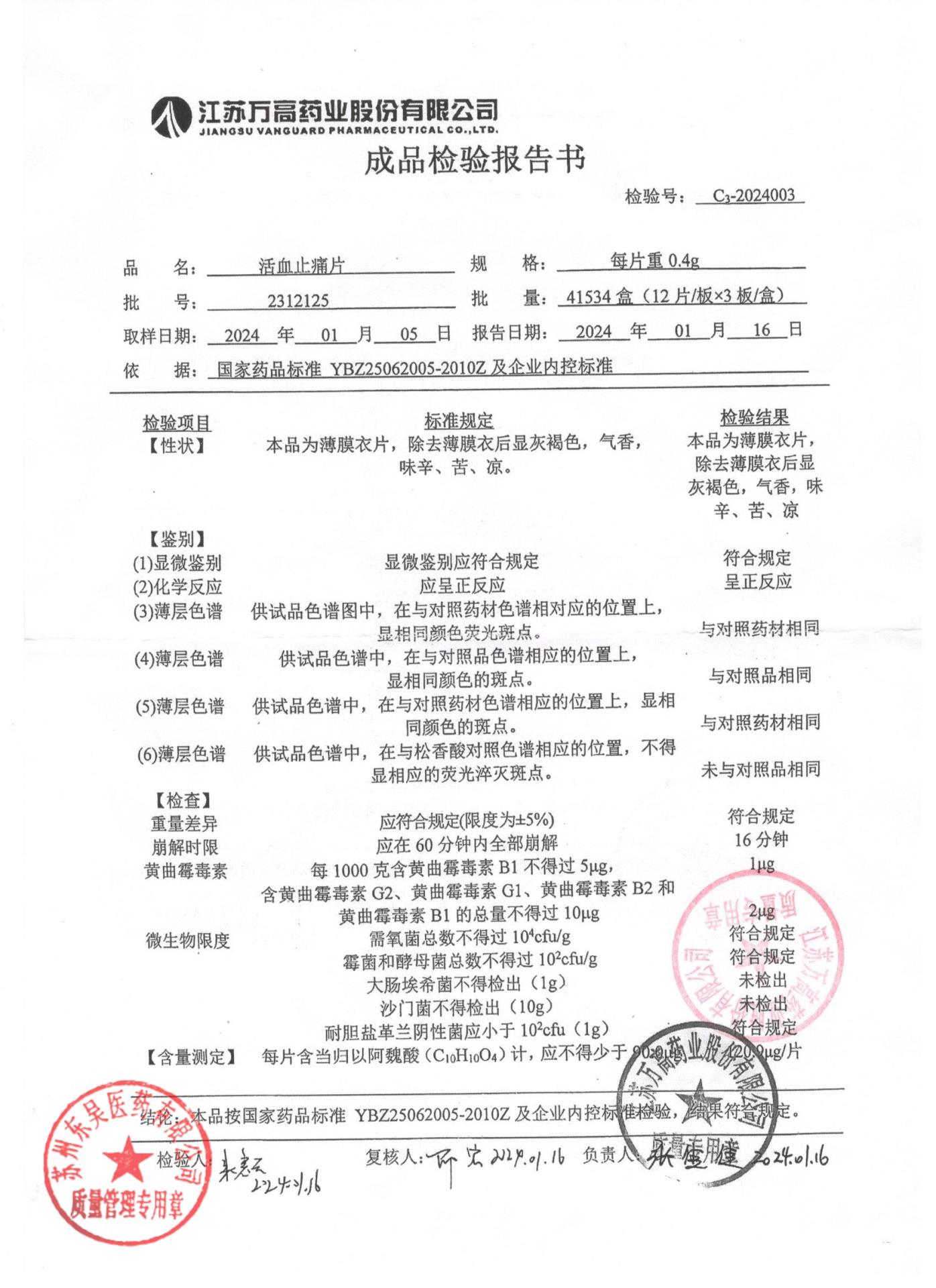 2312125活血止痛片