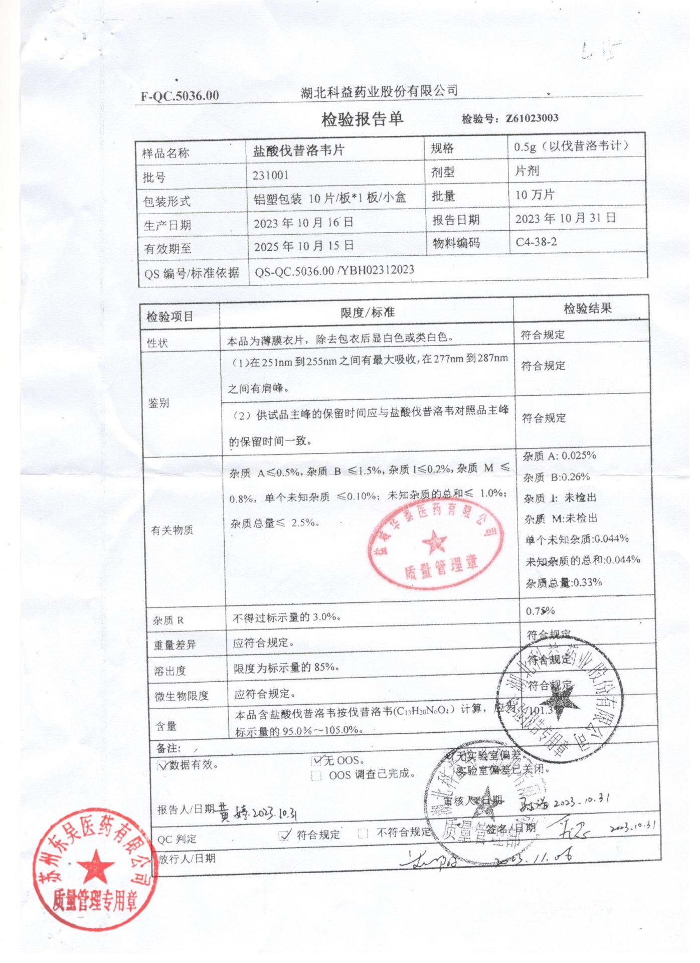 231001盐酸伐昔洛韦片