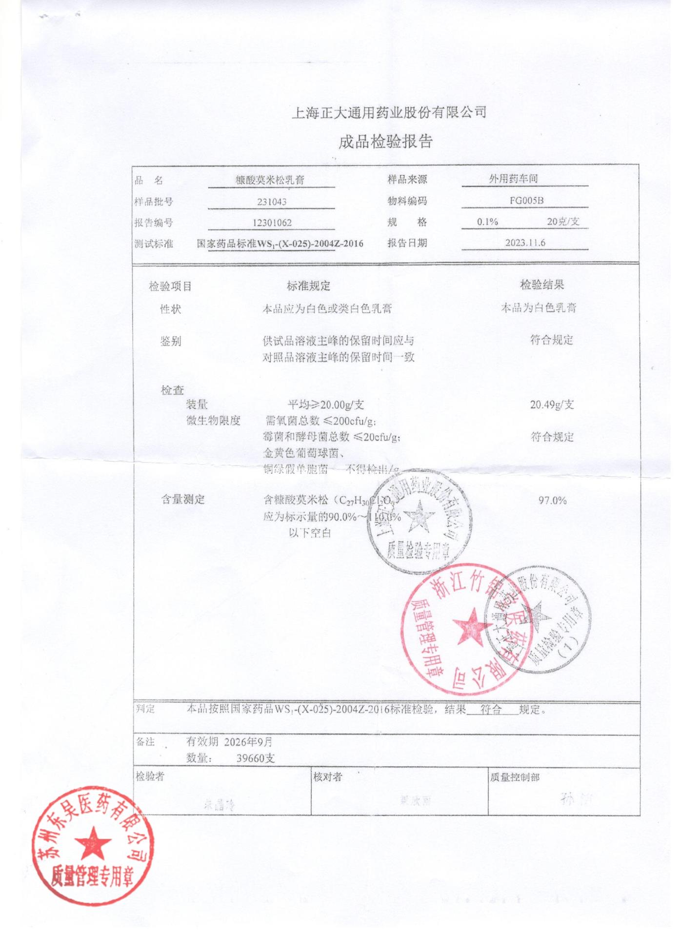 231043糠酸莫米松乳膏