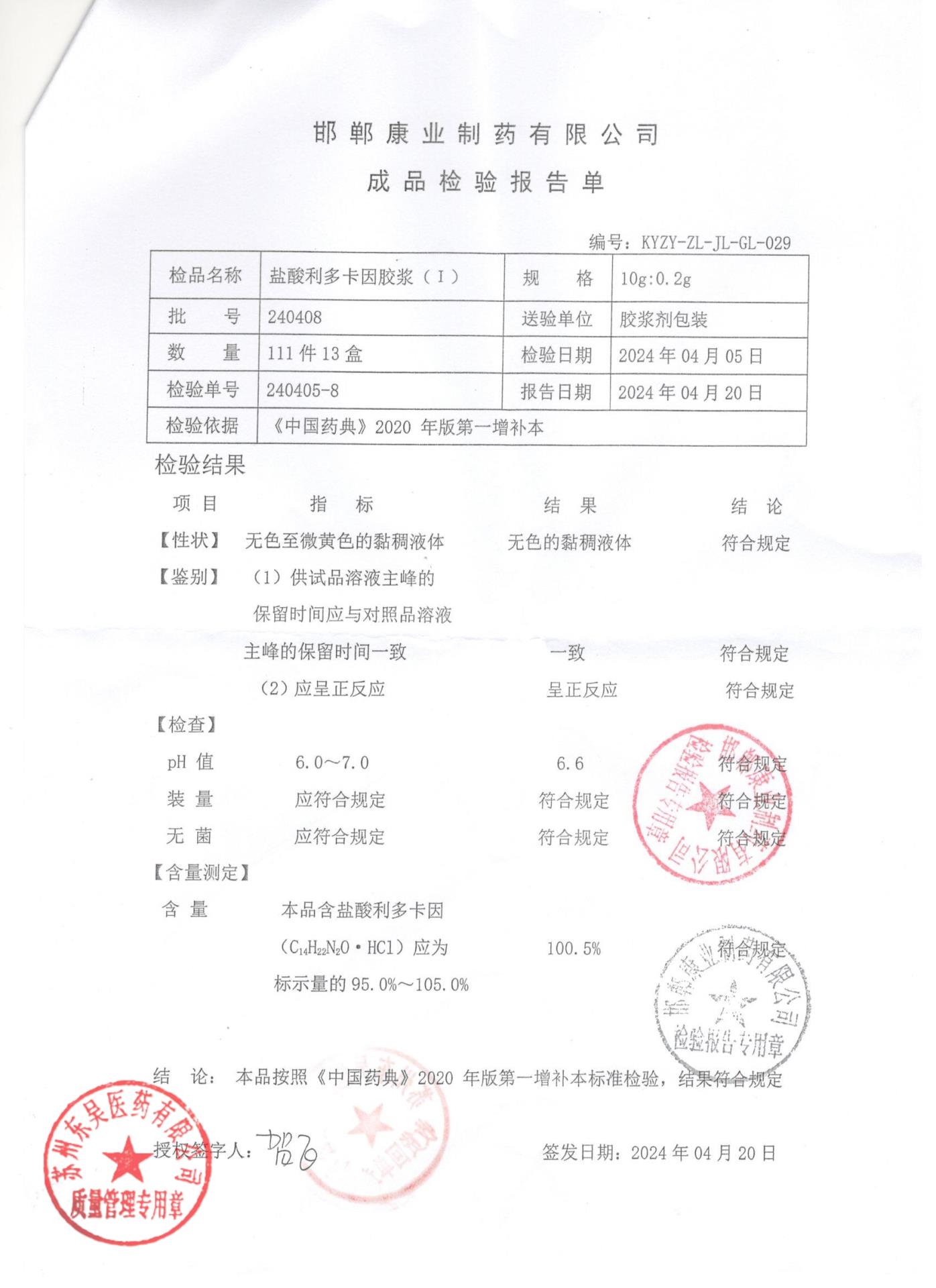 240408盐酸利多卡因胶浆