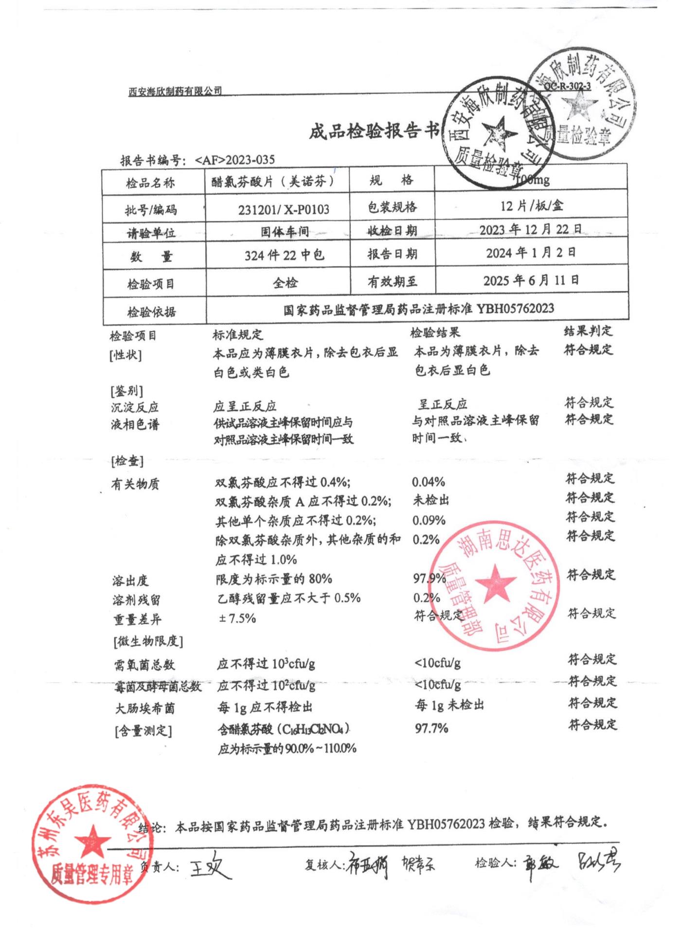 231201醋氯芬酸片