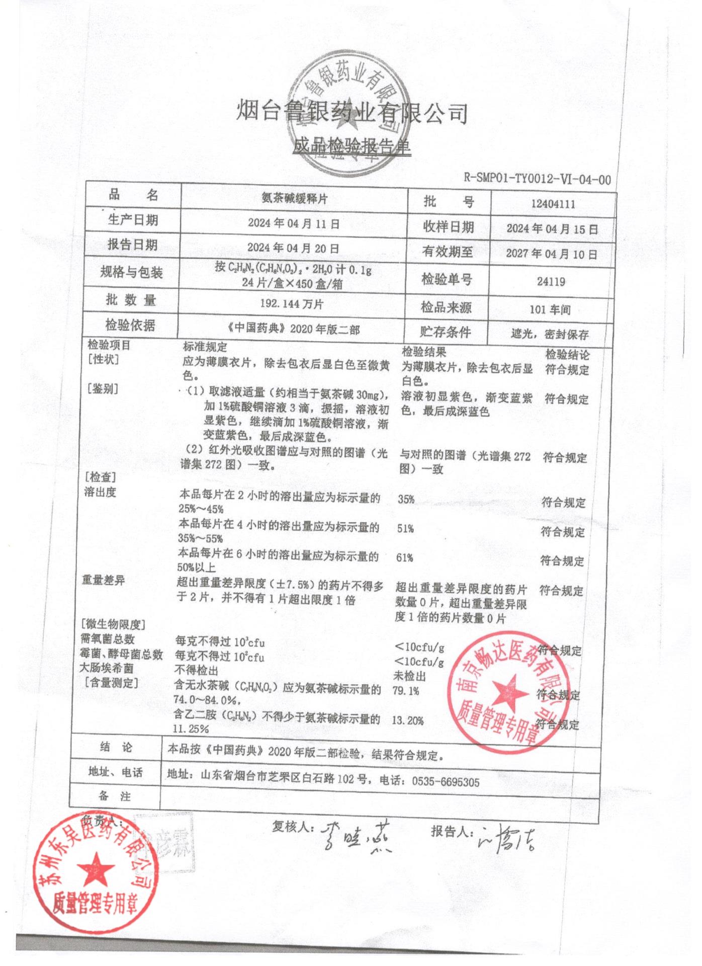 12404111氨茶碱缓释片