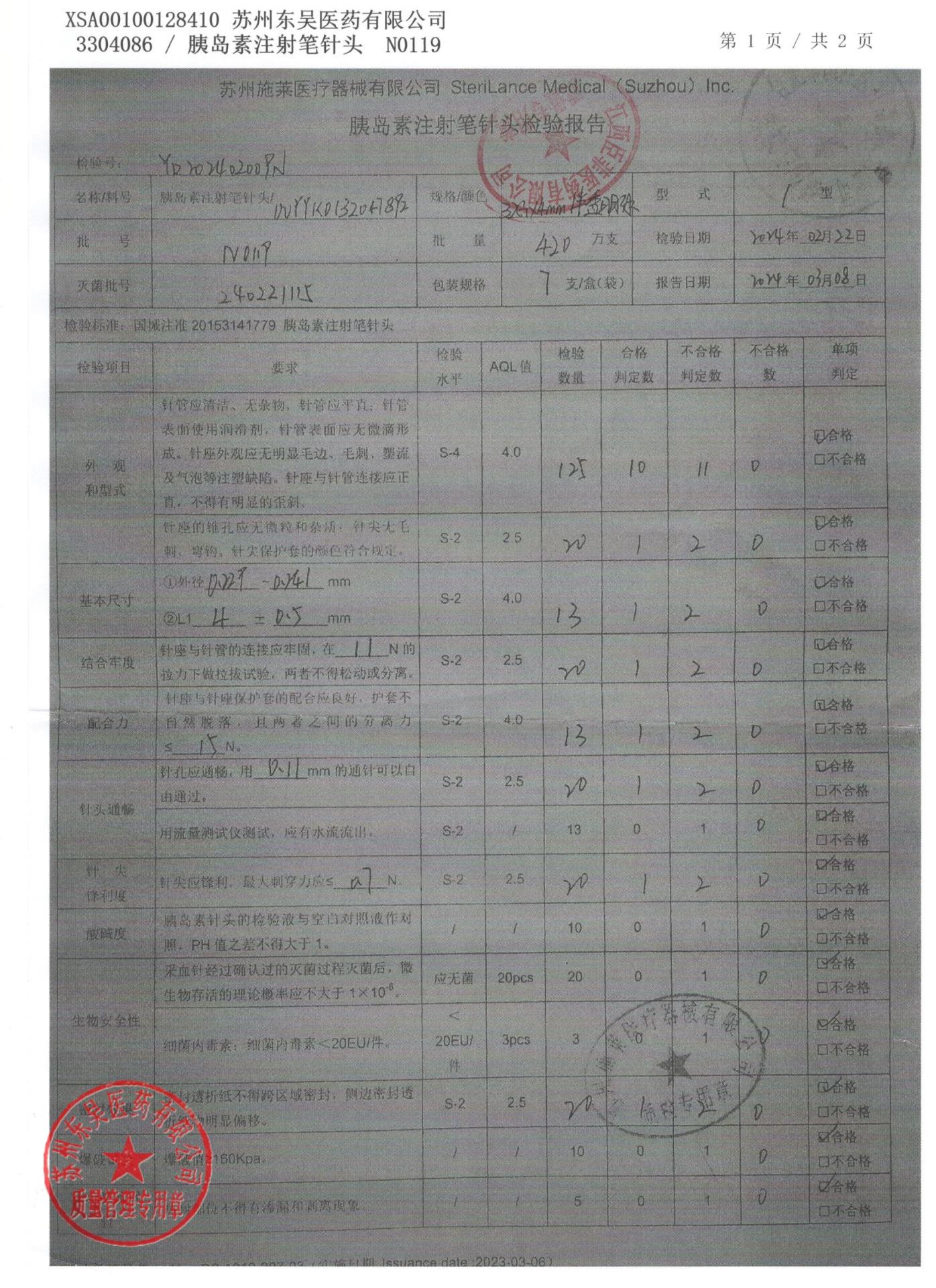 N0119胰岛素注射笔针头1