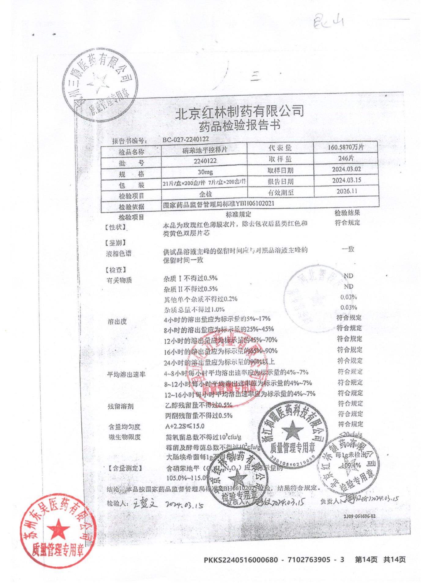 2240122硝苯地平控释片