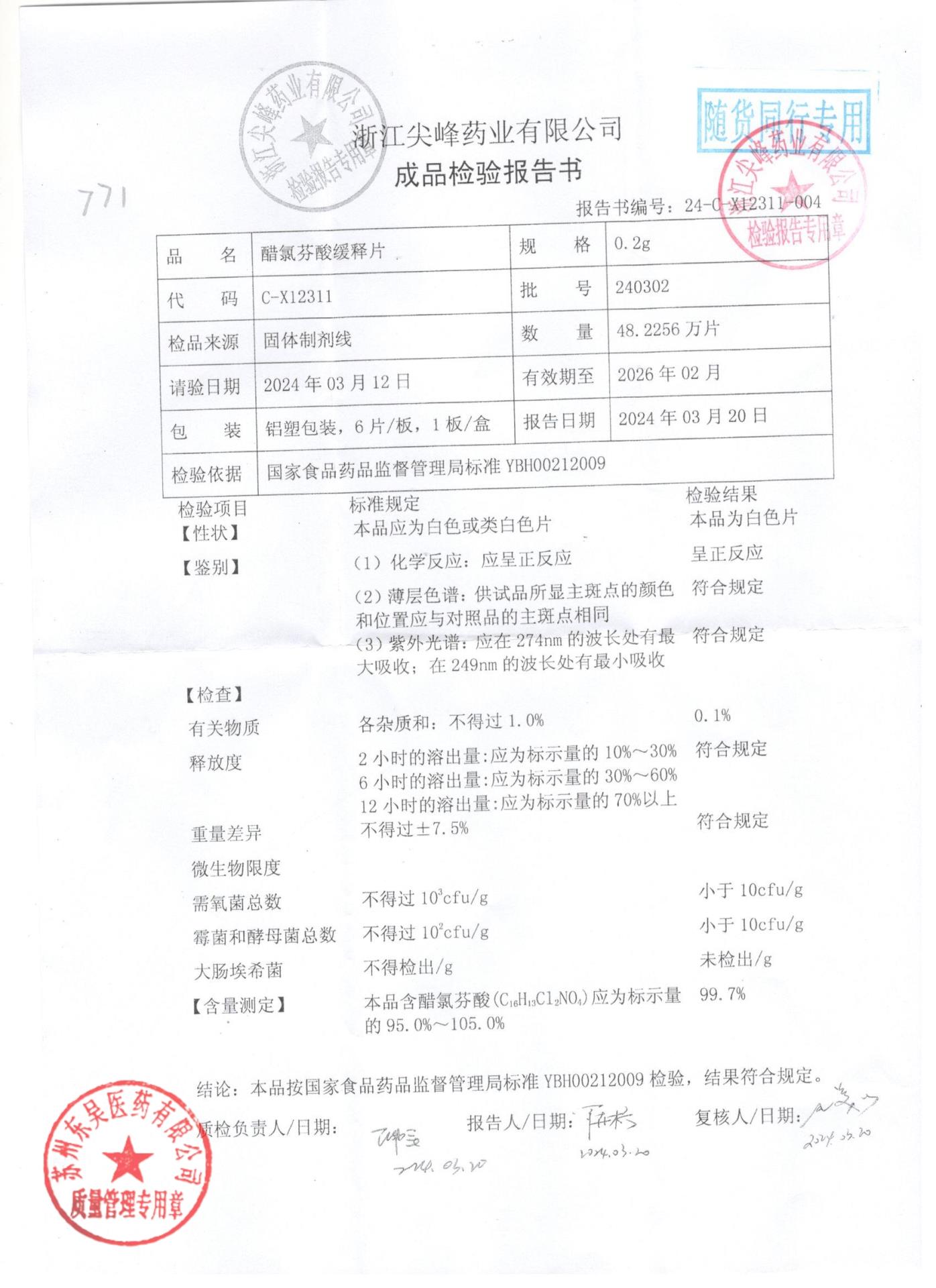 240302醋氯芬酸缓释片