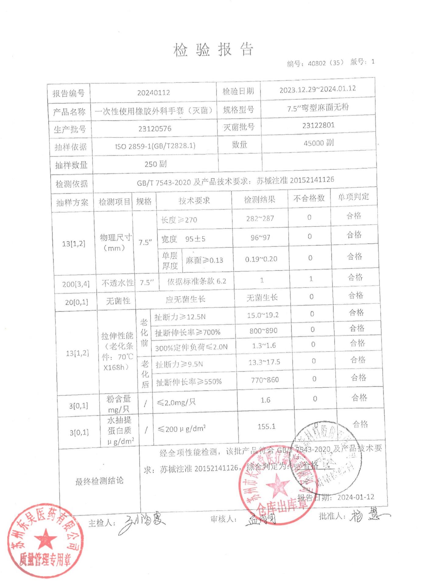 23120576一次性使用橡胶外科手套（灭菌）