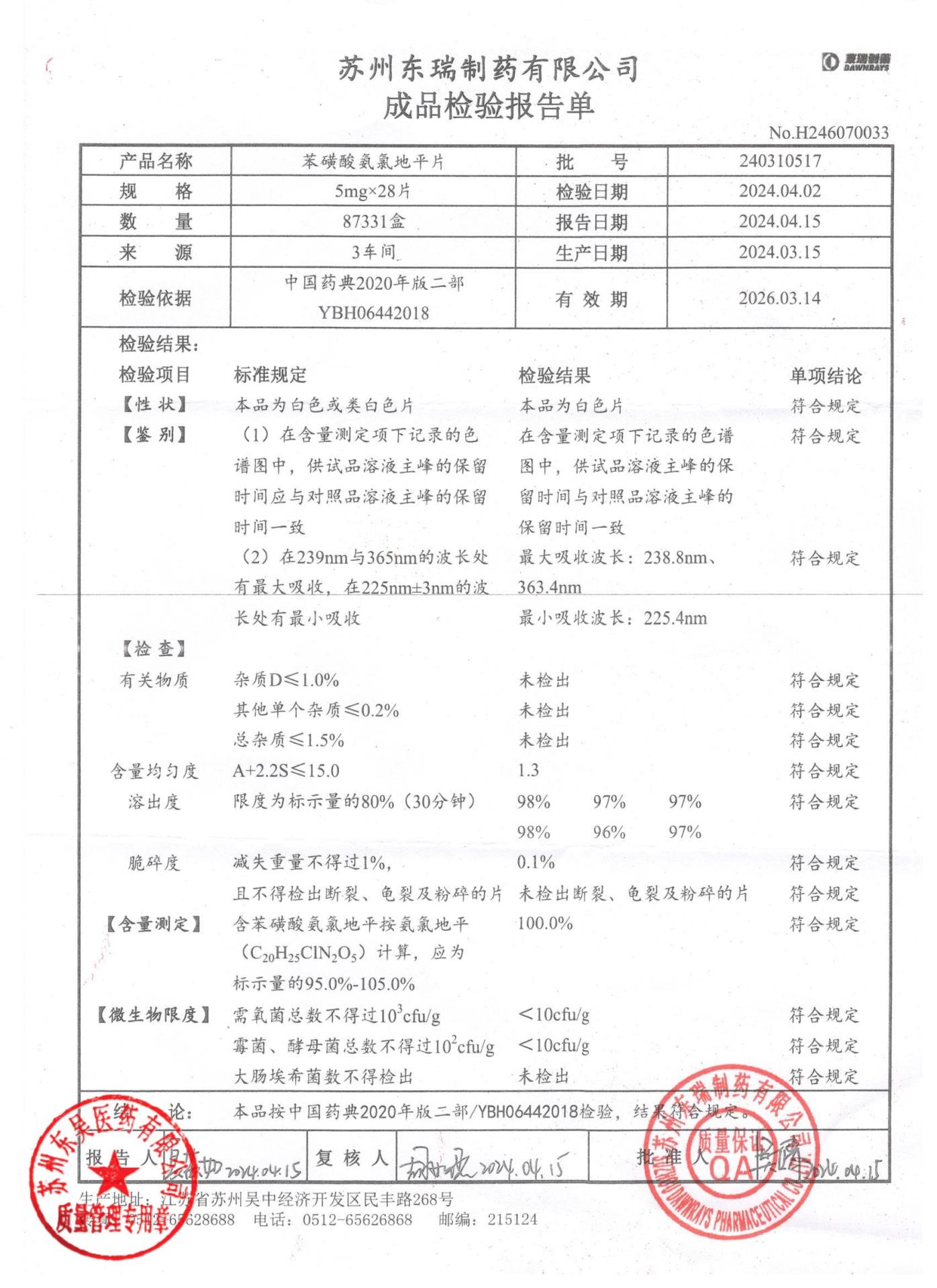 240310517苯磺酸氨氯地平片
