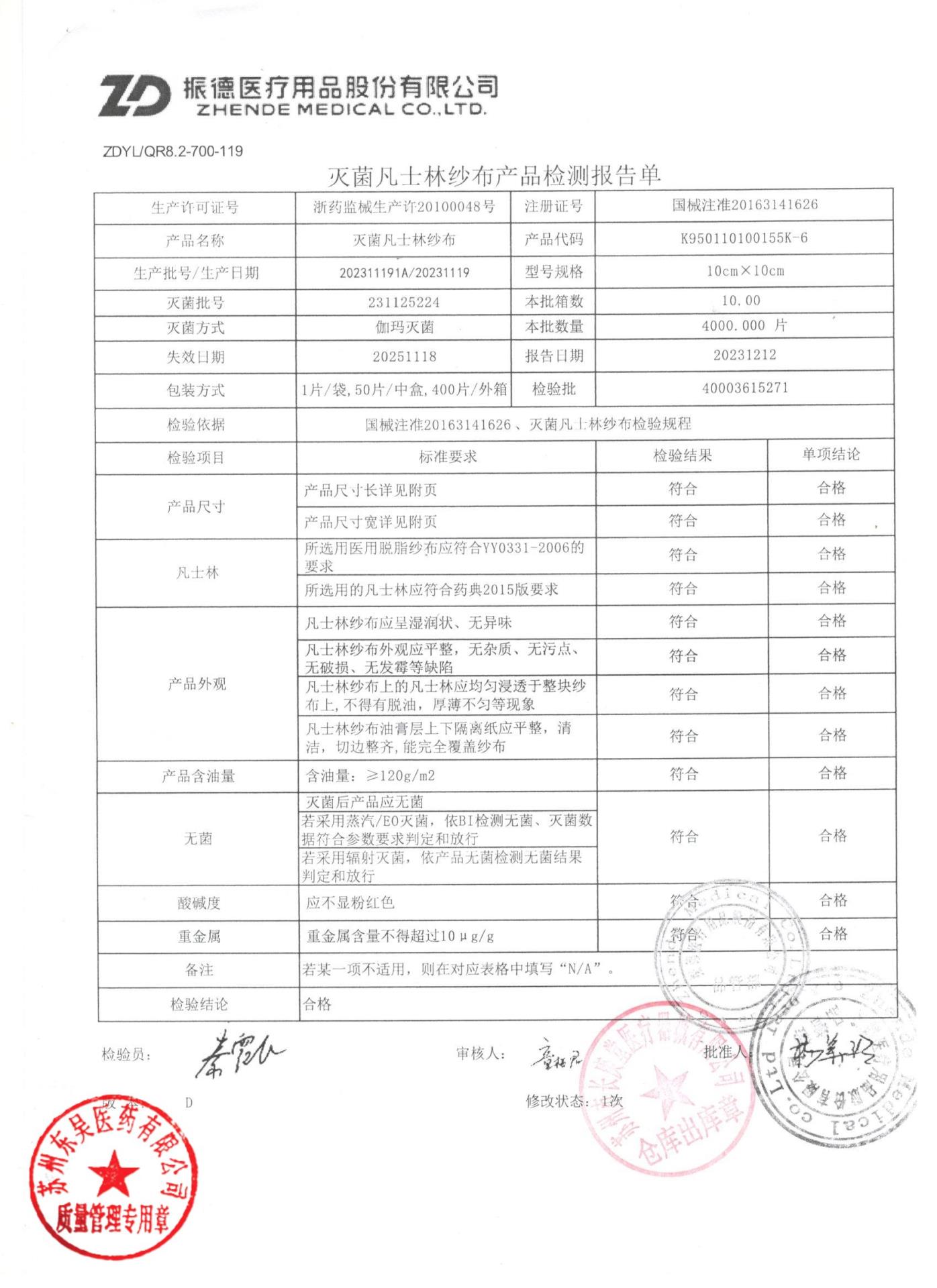 202311191A灭菌凡士林纱布