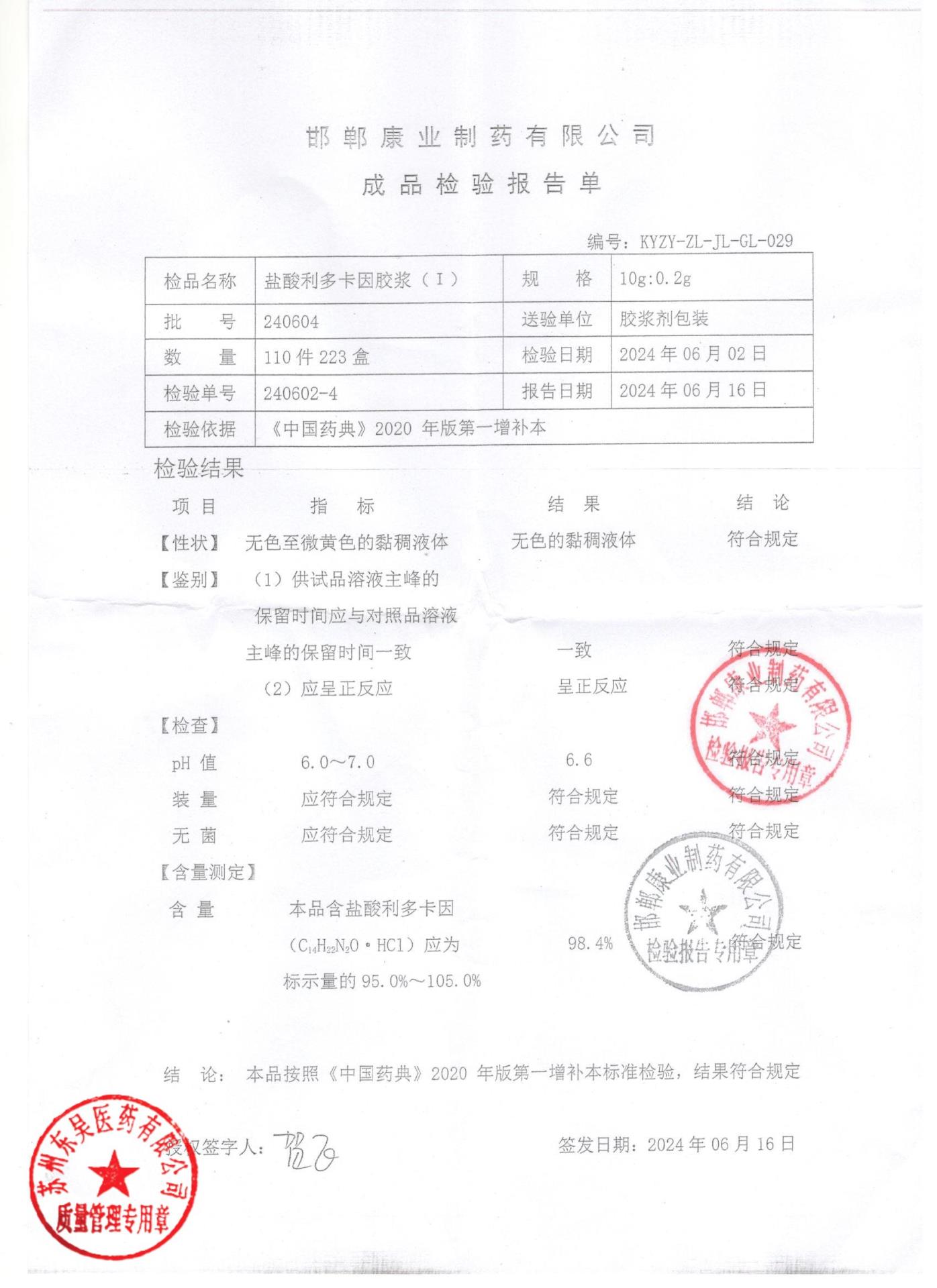 240604盐酸利多卡因胶浆