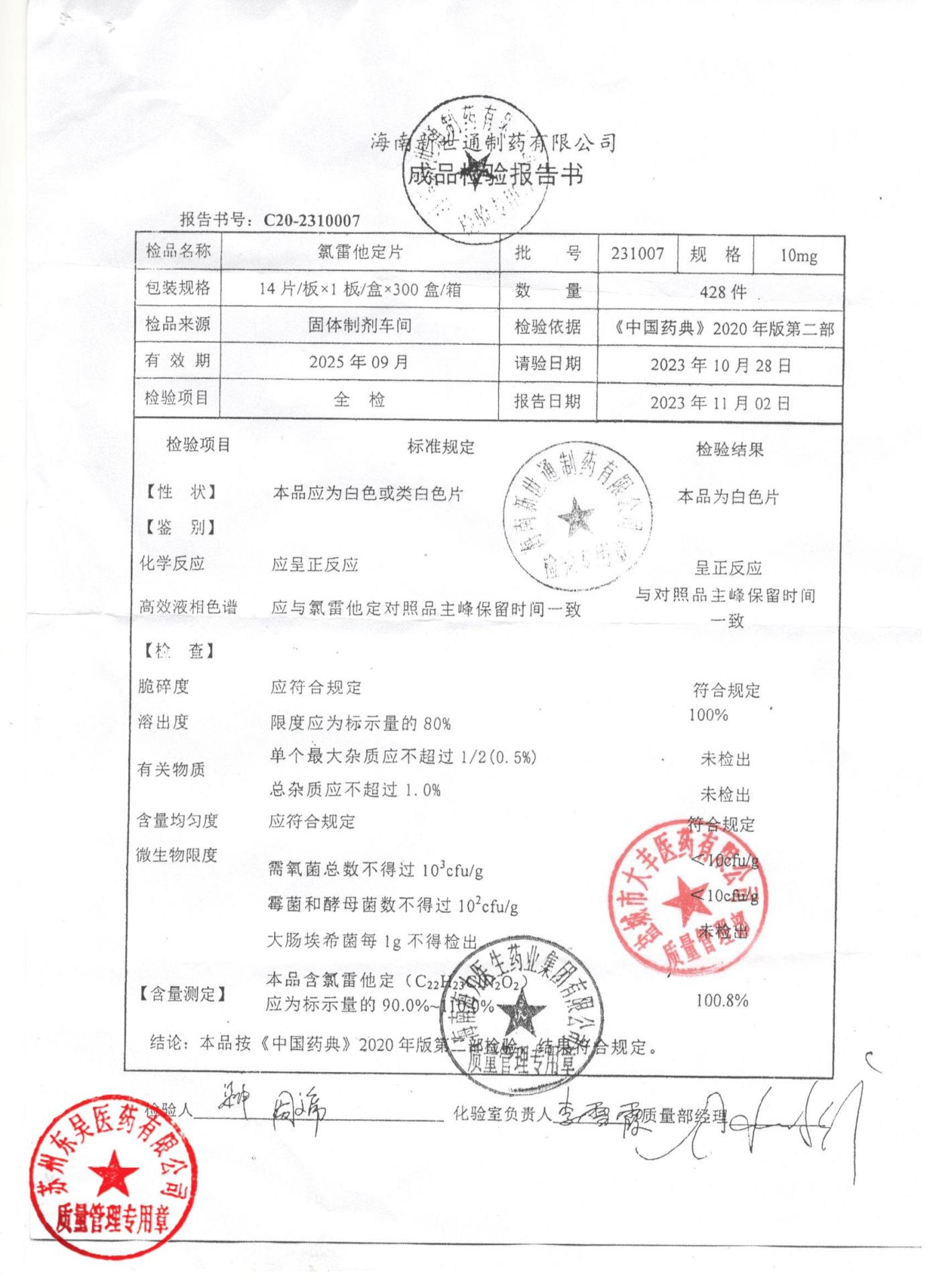 231007氯雷他定片