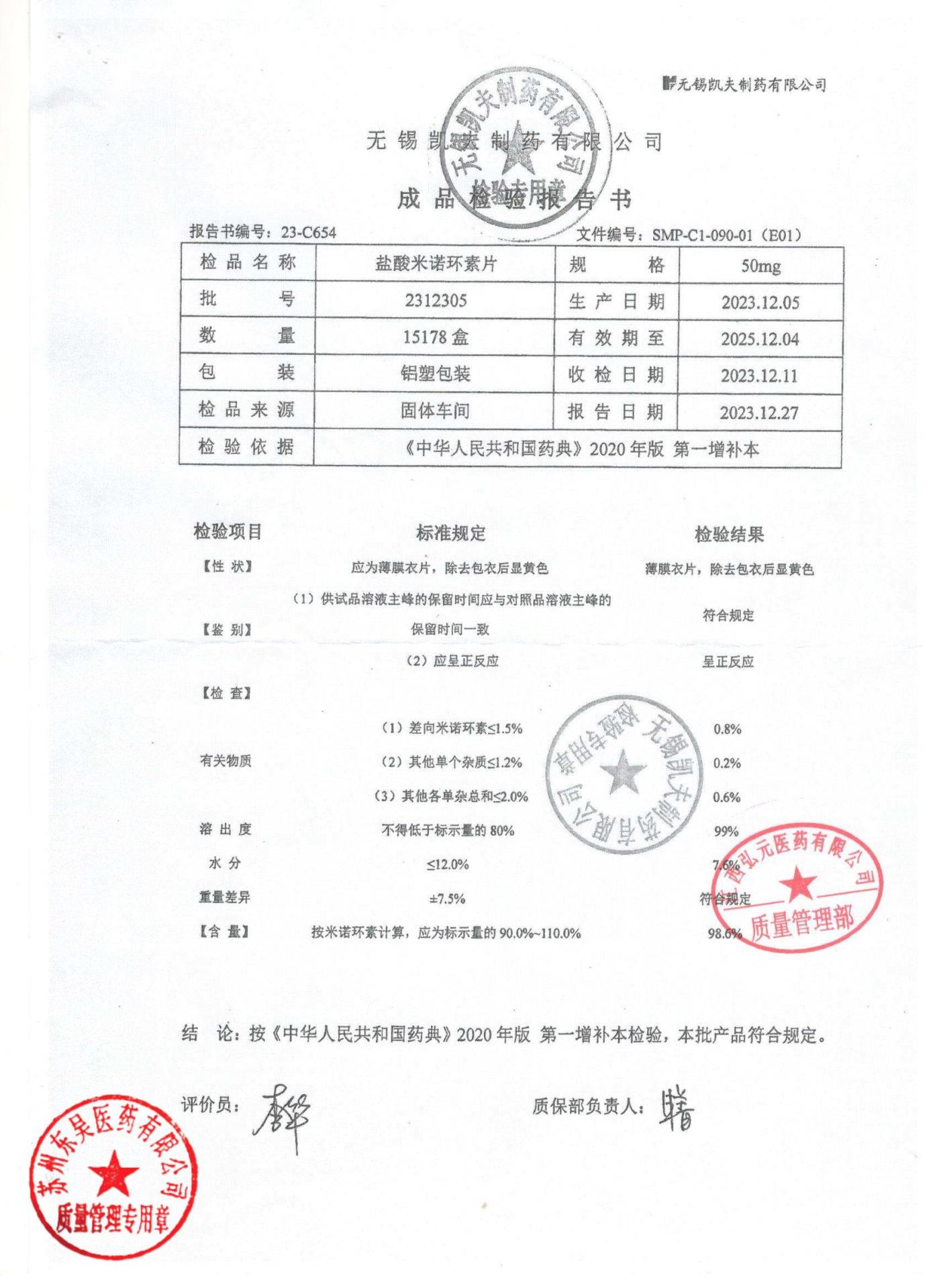 2312305盐酸米诺环素片