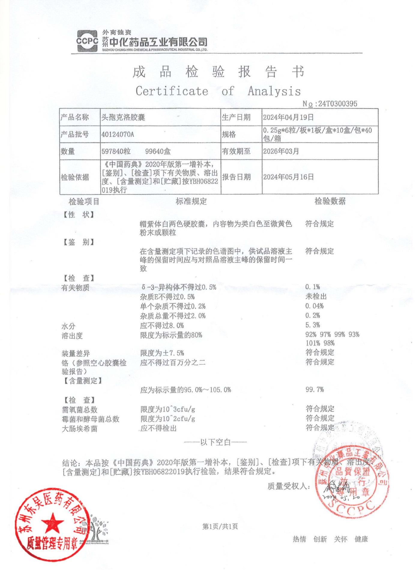 40124070A头孢克洛胶囊