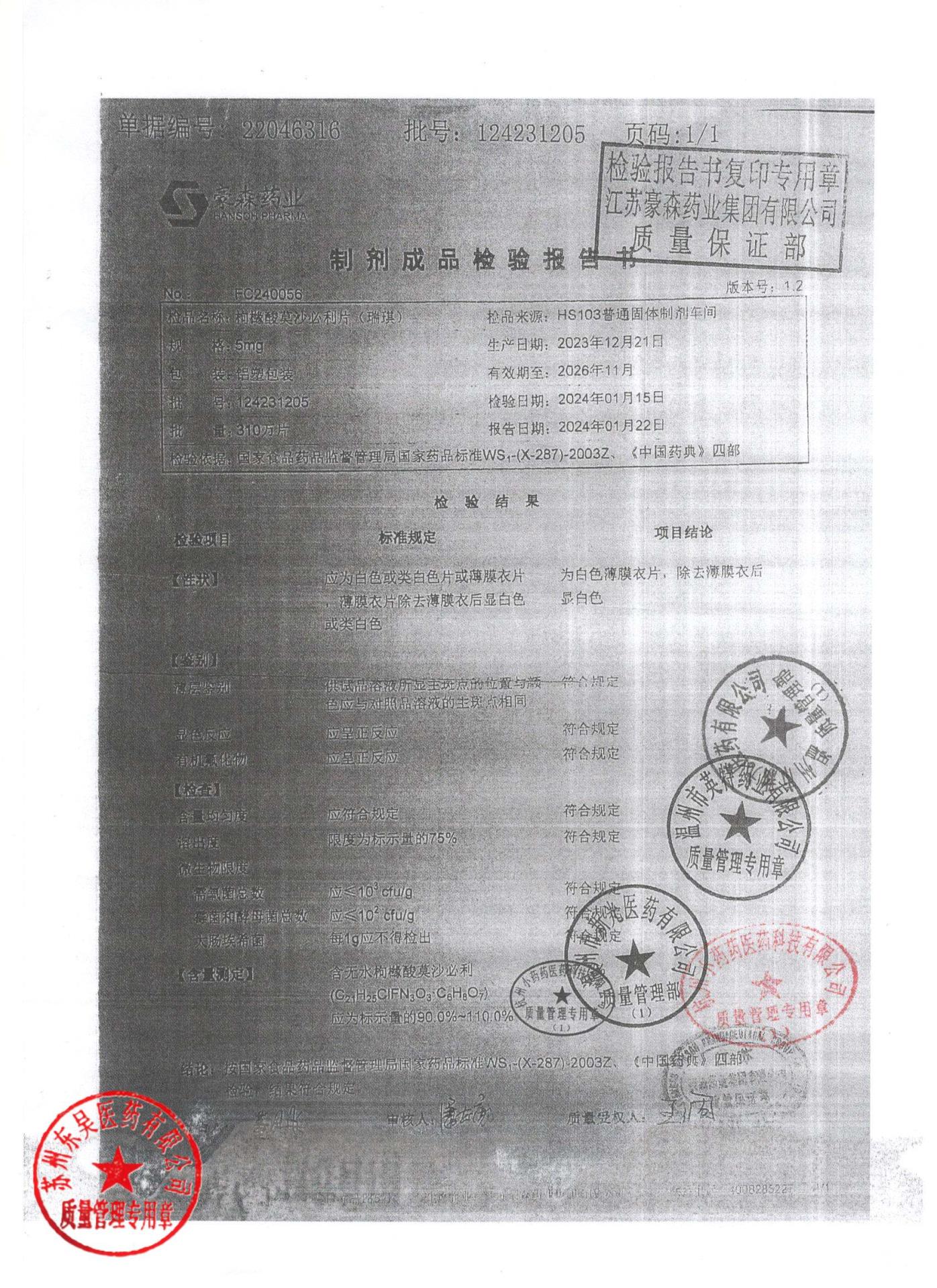 124231205枸橼酸莫沙必利片