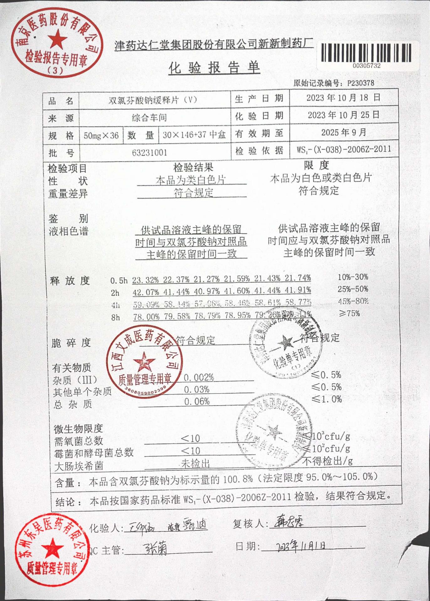 63231001双氯芬酸钠缓释片(Ⅴ)