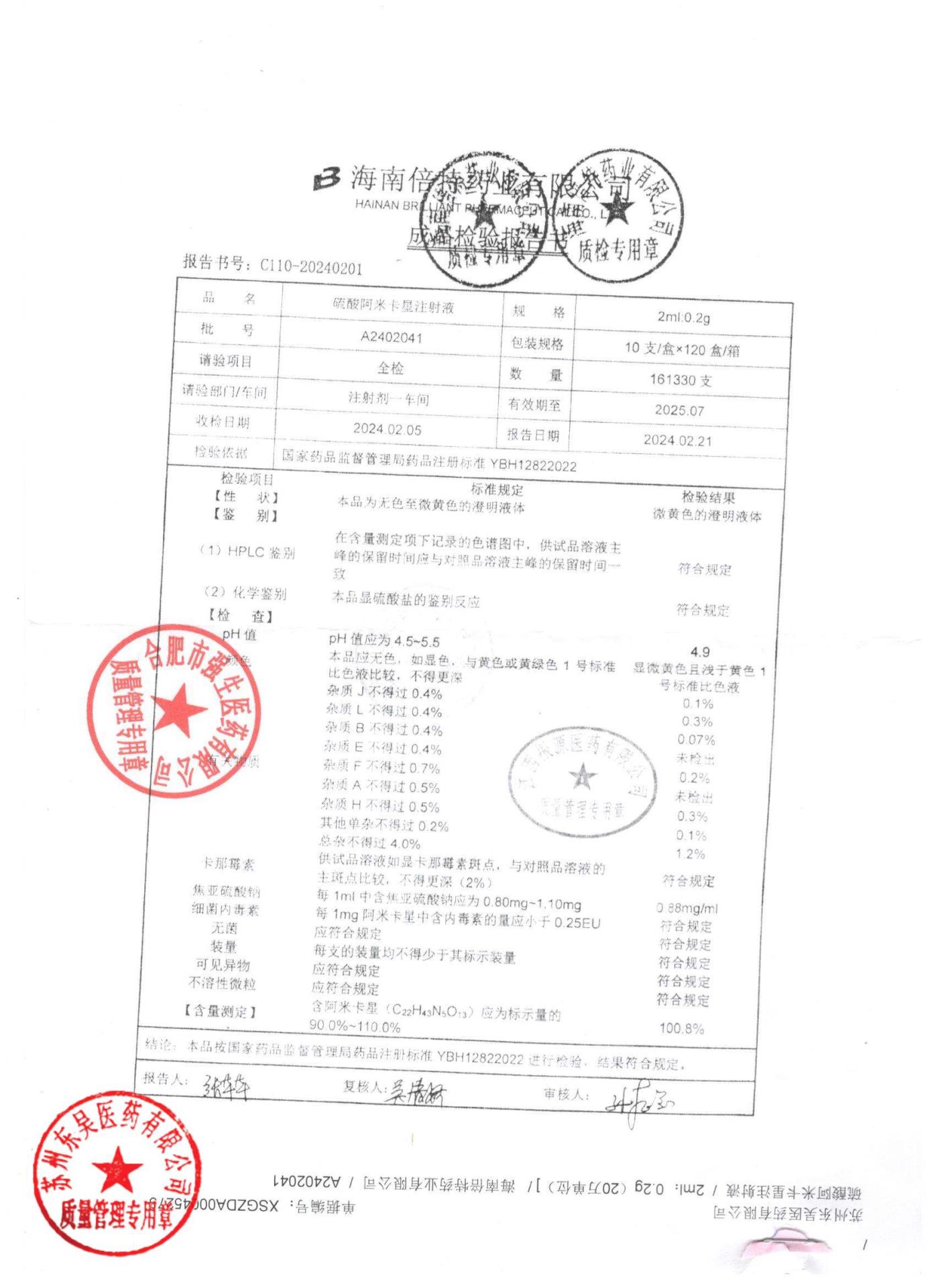 A2402041硫酸阿米卡星注射液