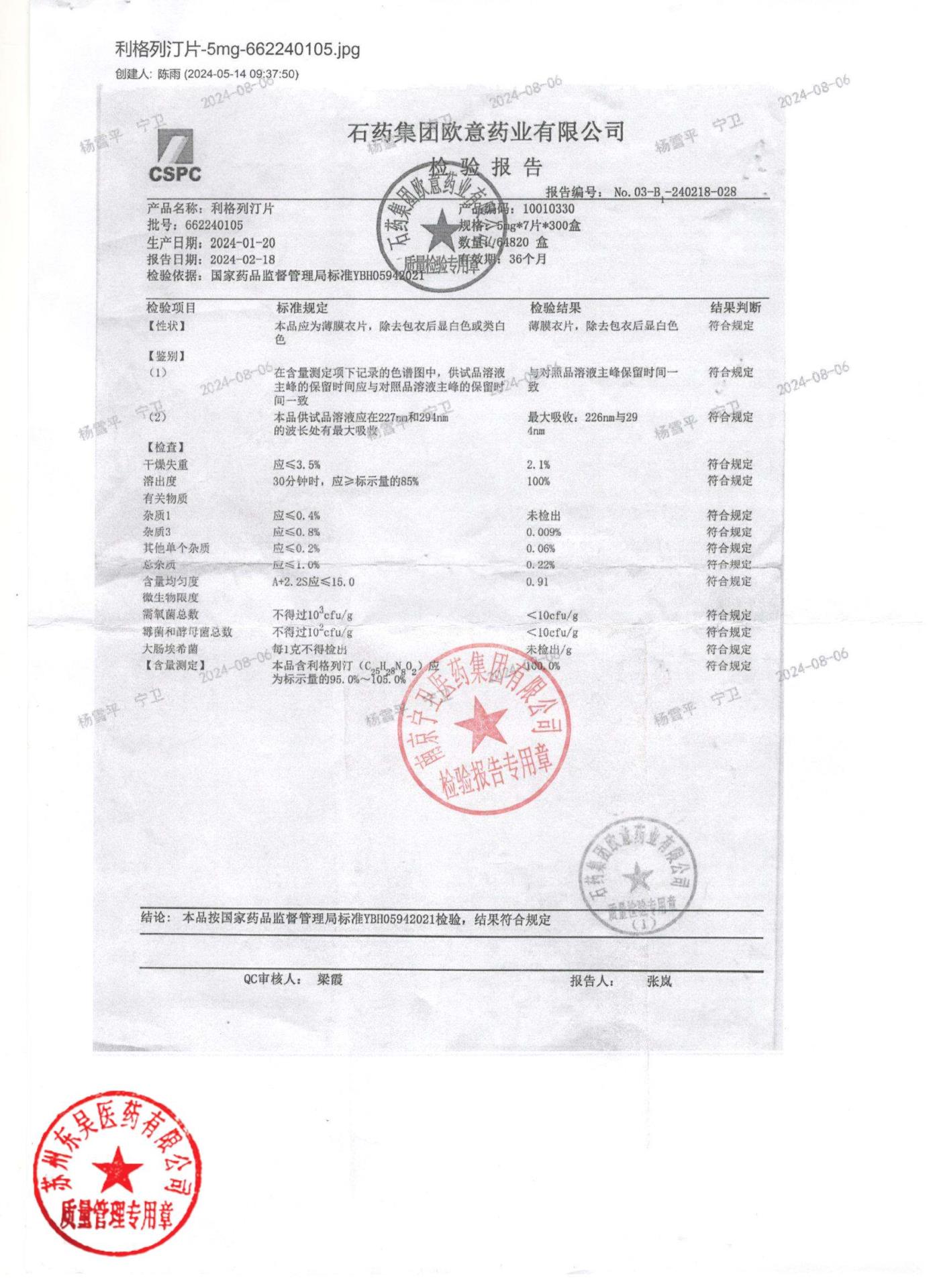 662240105利格列汀片