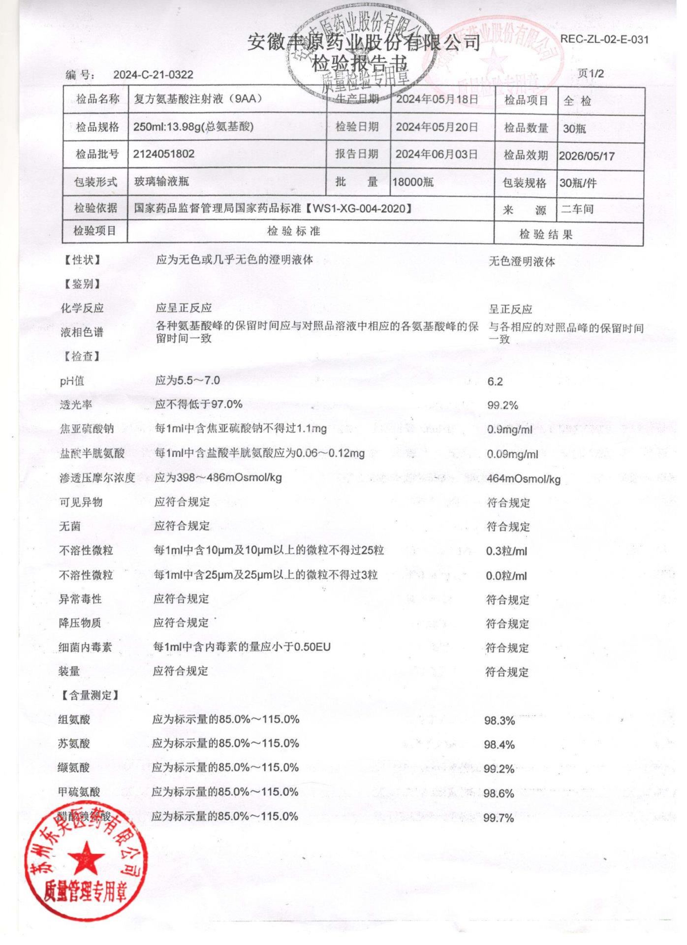 2124051802复方氨基酸注射液1