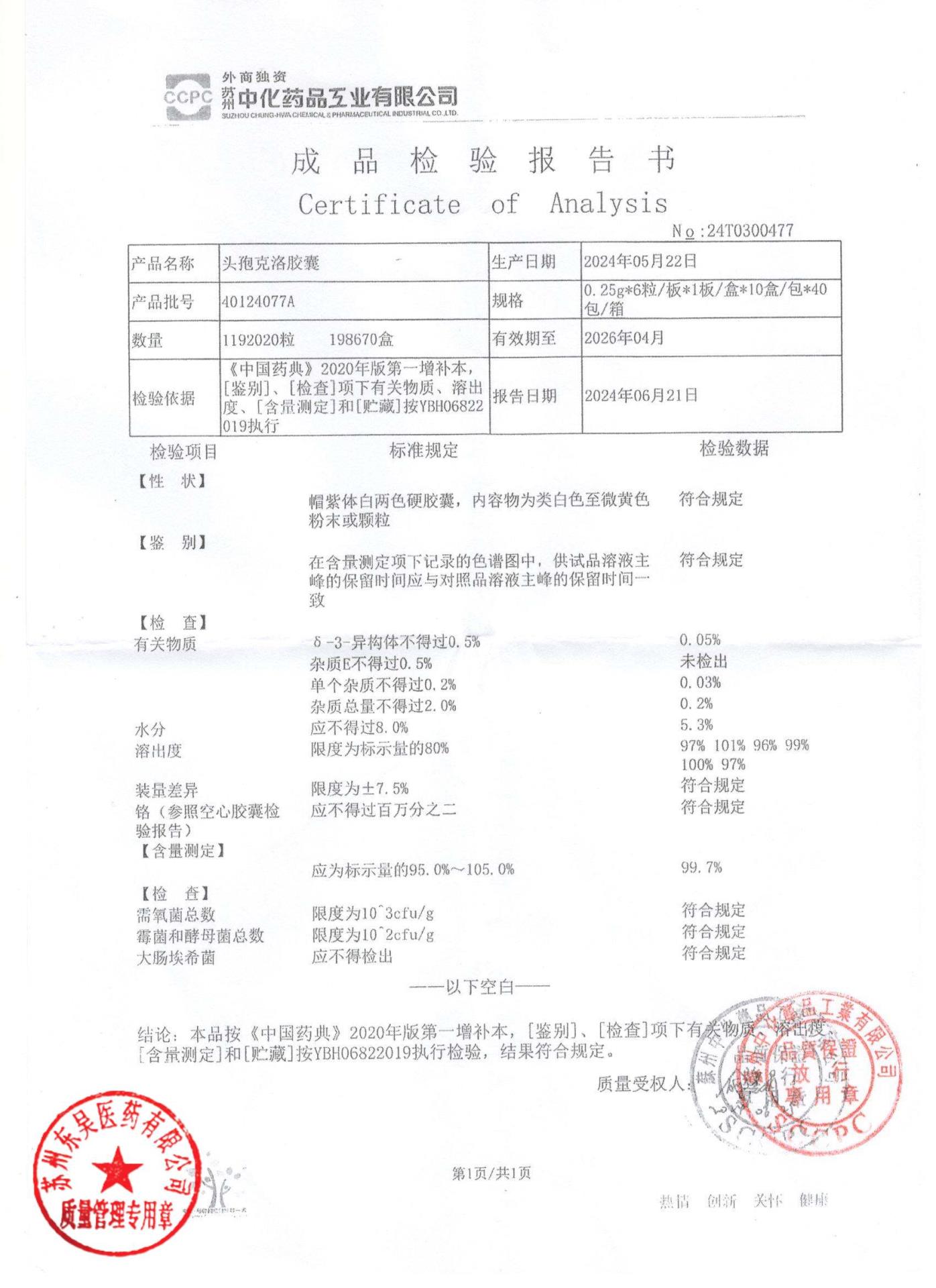 40124077A头孢克洛胶囊