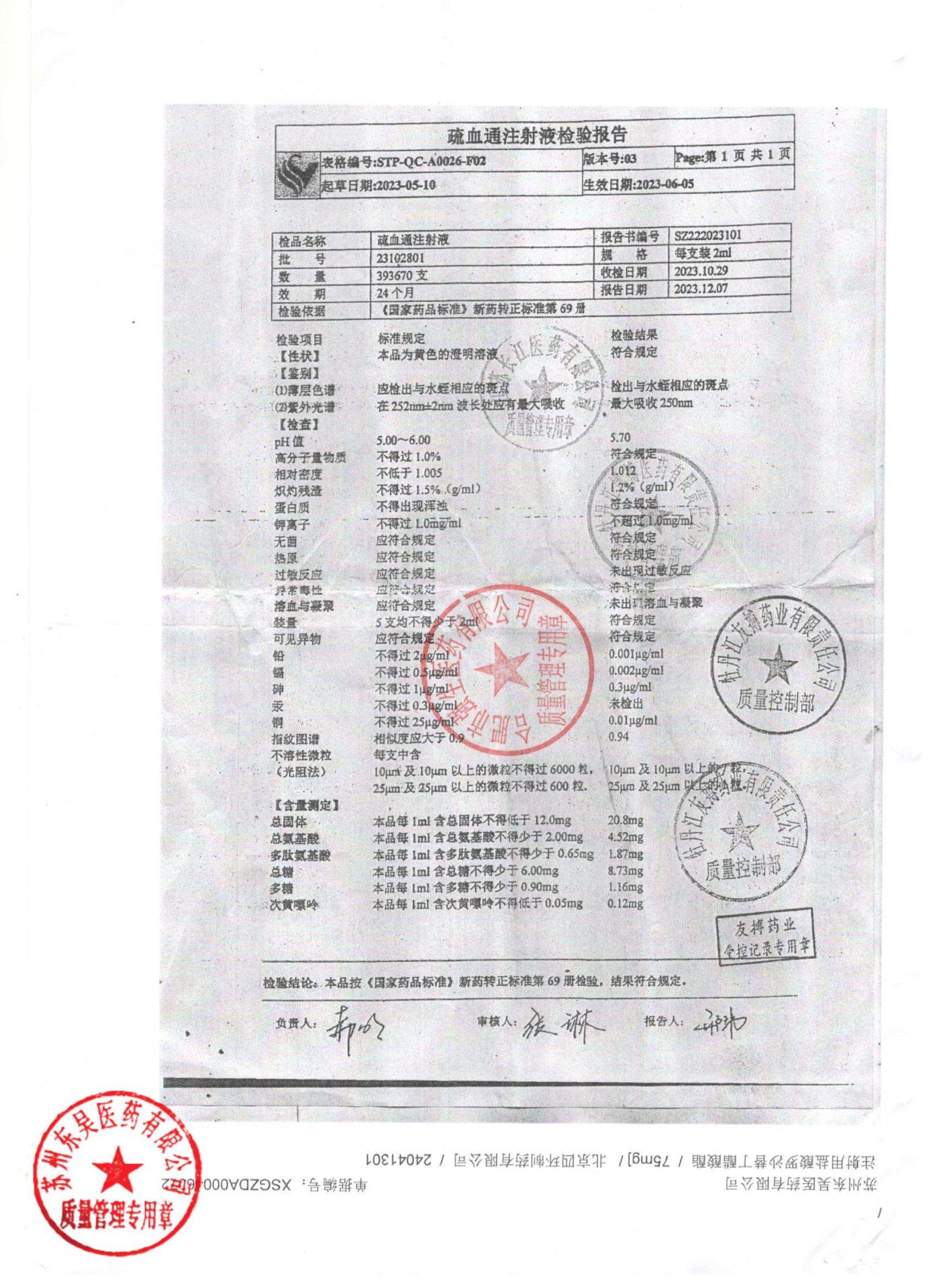 23102801疏血通注射液