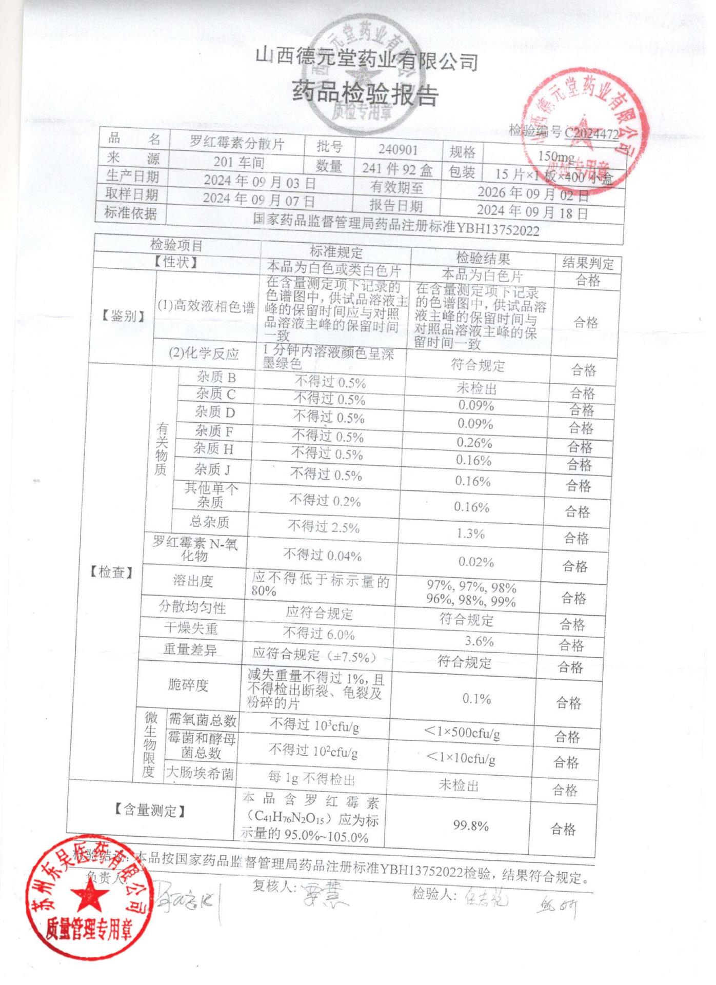 240901罗红霉素分散片