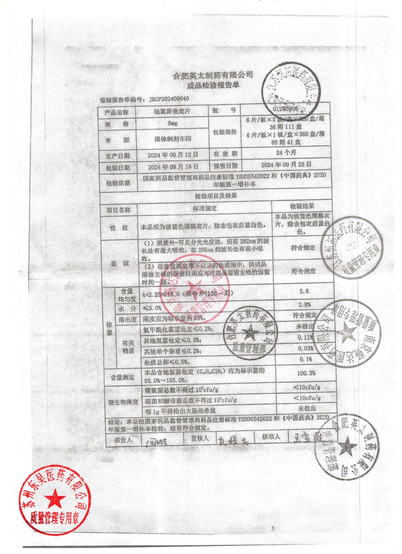 01240906地氯雷他定片